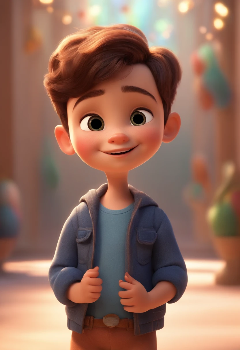 a happy cute kid standing short hair, vestindo uma fantasia espacial, , fundo branco, barnet, Tom, Estilo Pixar, ....3d, desenhos animados, rosto detalhado, asymmetrical 16k