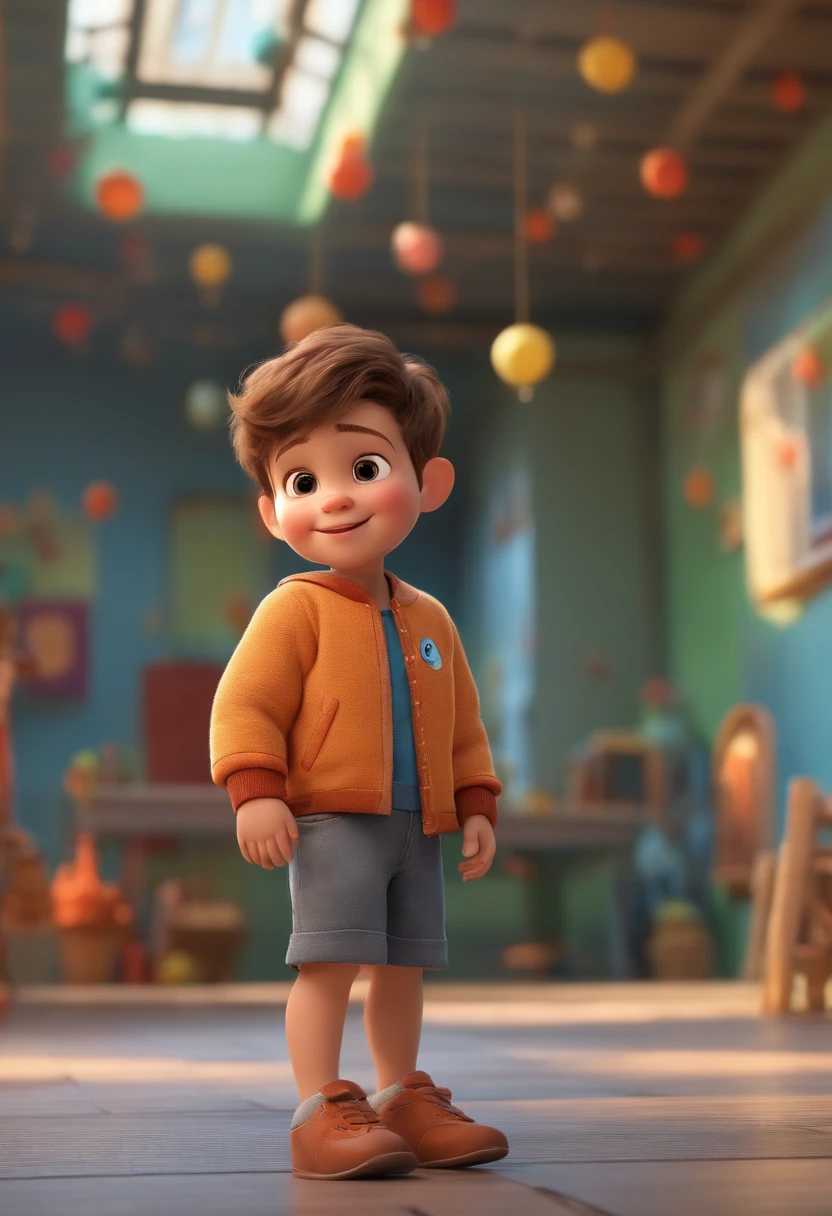 a happy cute ??? standing short hair, vestindo uma fantasia espacial, , fundo branco, barnet, Tom, Estilo Pixar, ....3d, desenhos animados, rosto detalhado, asymmetrical 16k