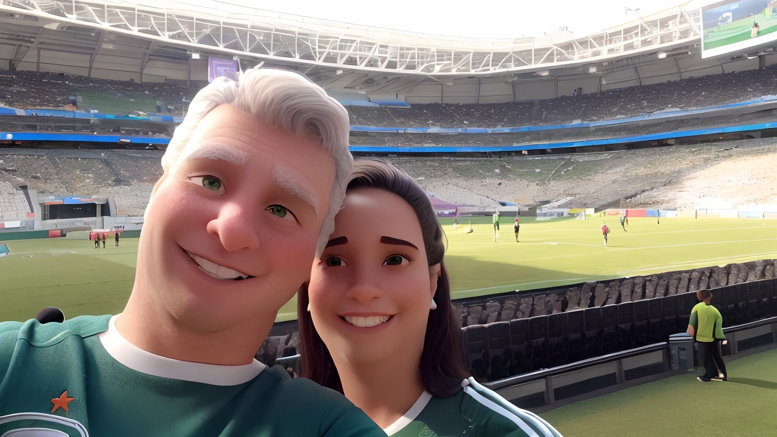Homem e mulher de camisas verdes em frente a um campo de futebol, na copa do mundo, standing in a stadium, divertindo-se, imagem de perfil, vacation photo, foto do perfil, 🤬 🤮 💕 🎀, em campo, foto de perfil, inspirado em John Keane, tirado no iphone 14 pro, tirado no iphone 1 3 pro