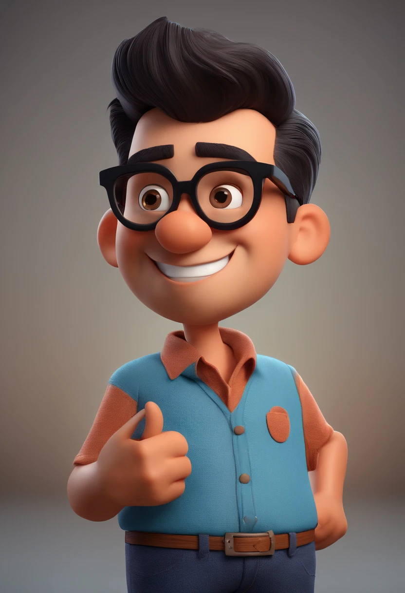 Cartoon character of a man with black glasses and a blue shirt, animation character, Caractere estilizado, animation style rendering, 3D estilizado, Arnold Maya render, 3 d render stylized, toon render keyshot, Personagem 3D, Personagem 3D, 3d rendering stylized, 3 d character render, personagem de desenho animado, Personagem de close up, Pose de personagem,  (Estilo Pixar) (master part:1.2) (Bokeh) (best quality) (pele detalhada) (textura detalhada) (8k) (argila) (Cinematic lighting) (foco nítido