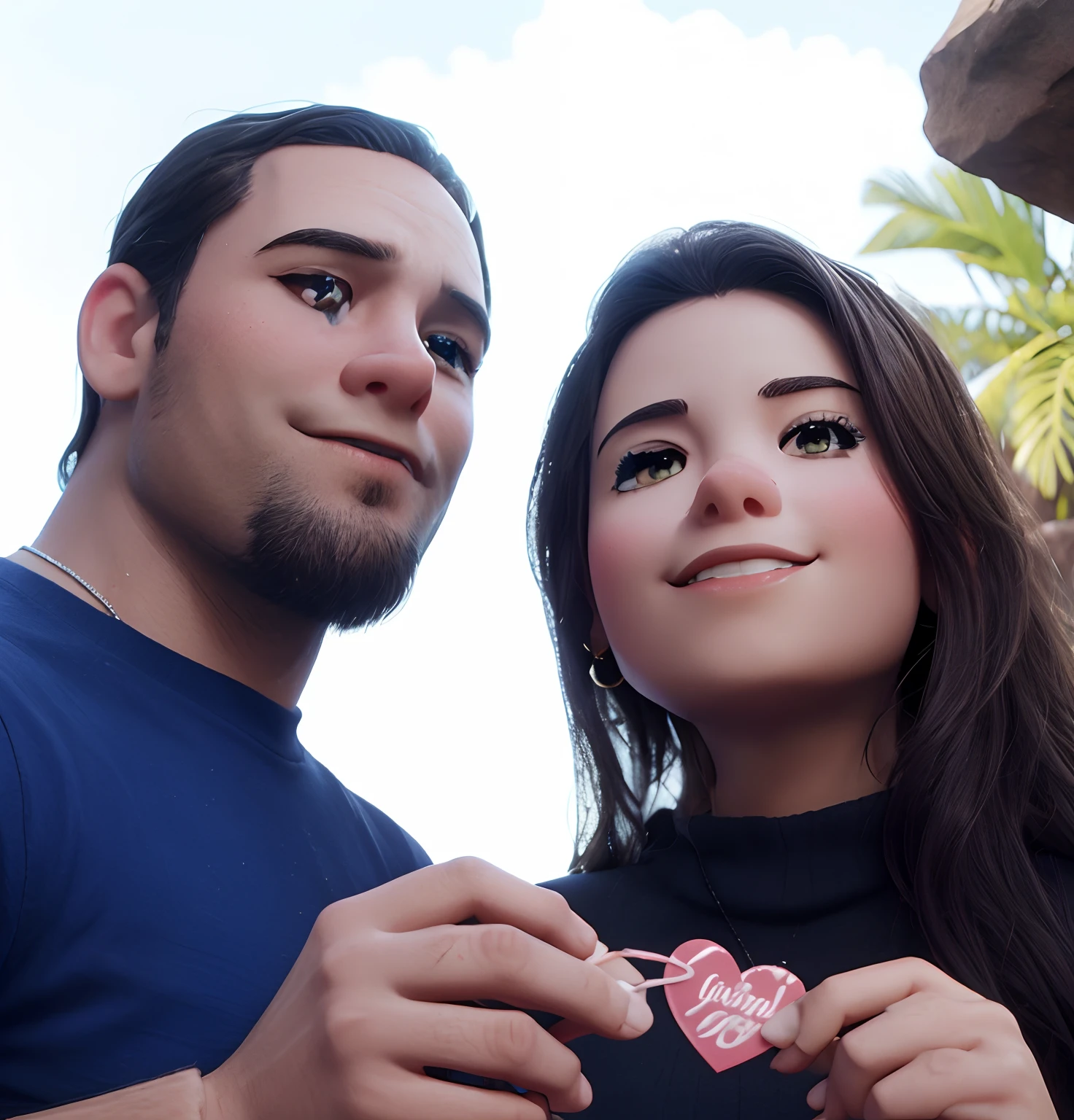 Criar poster 3D estilo Disney, escrever Amor lindo, fundo cachoeira