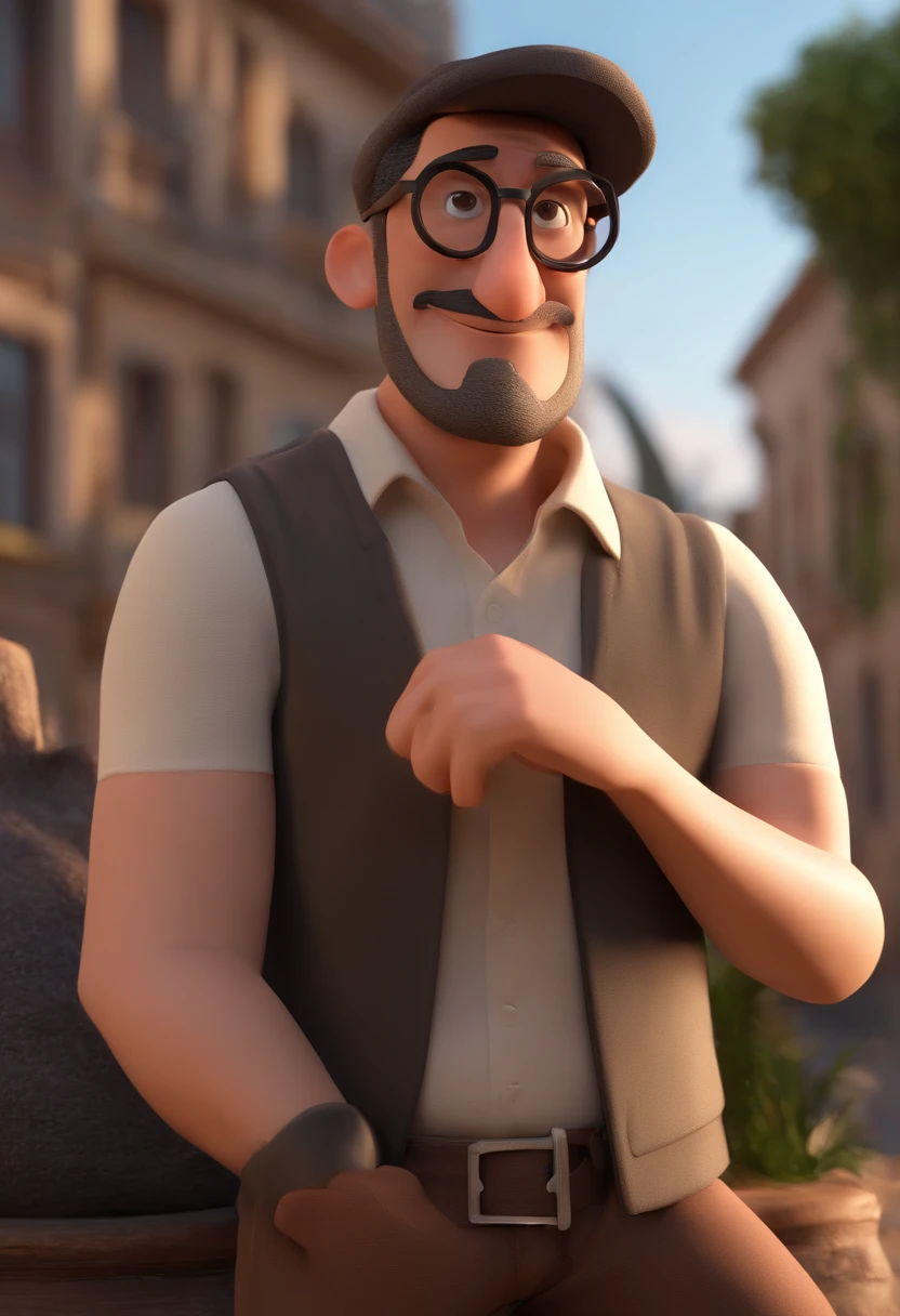 Cartoon Character of a Man Wearing Black Glasses and a Vest Written Expert, animation character, Caractere estilizado, Animation Style Display, منمق 3D, Arnold Maya render, 3d stylized rendering, Toon Render Quixote, شخصية 3D, شخصية 3D, تقديم 3D منمق, Introduction to 3D Character, personagem de desenho animado, Personagem de close up, Postura da personalidade, (Estilo Pixar) (parte principal:1.2) (Bokeh) (best quality) (tez detalhada) (textura detalhada) (8k) (lama) (Cinematic lighting) (foco nítido