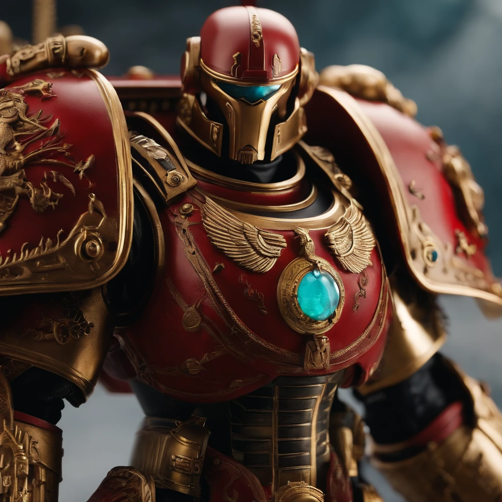 Titan de Warhammer 40k cores dourado e vermelho com metralhadora pesada