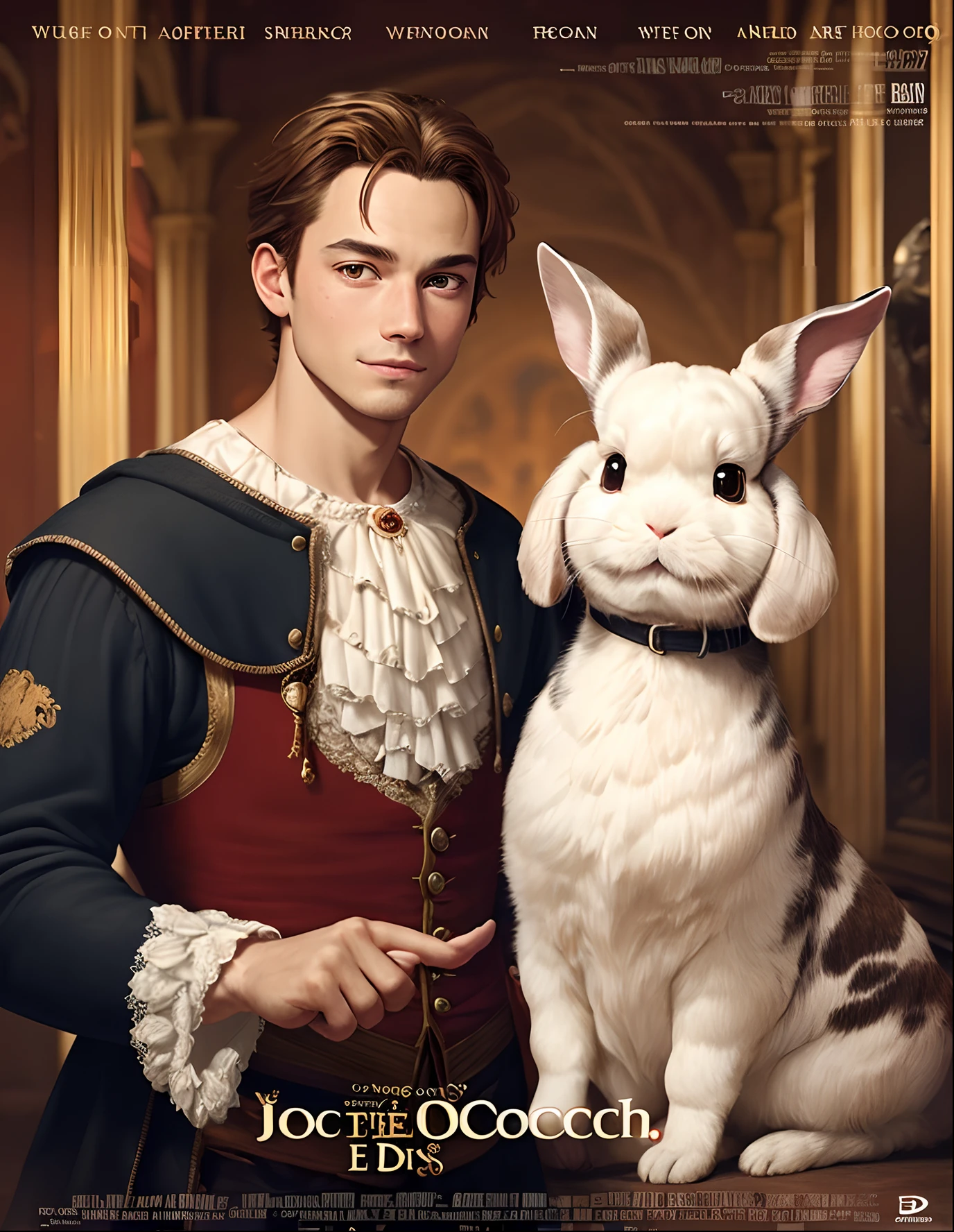 Cartaz Pixar com dois coelhos holland lop, a cream-colored male who is named Romeo along with his white female with black spots who is named Juliet