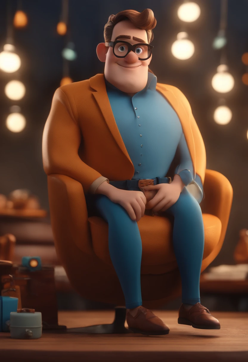 Cartoon character of a man with black glasses and a blue shirt, animation character, Caractere estilizado, animation style rendering, 3D estilizado, Arnold Maya render, 3 d render stylized, toon render keyshot, Personagem 3D, Personagem 3D, 3d rendering stylized, 3 d character render, personagem de desenho animado, Personagem de close up, Pose de personagem,  (Estilo Pixar) (master part:1.2) (Bokeh) (best quality) (pele detalhada) (textura detalhada) (8k) (argila) (Cinematic lighting) (foco nítido