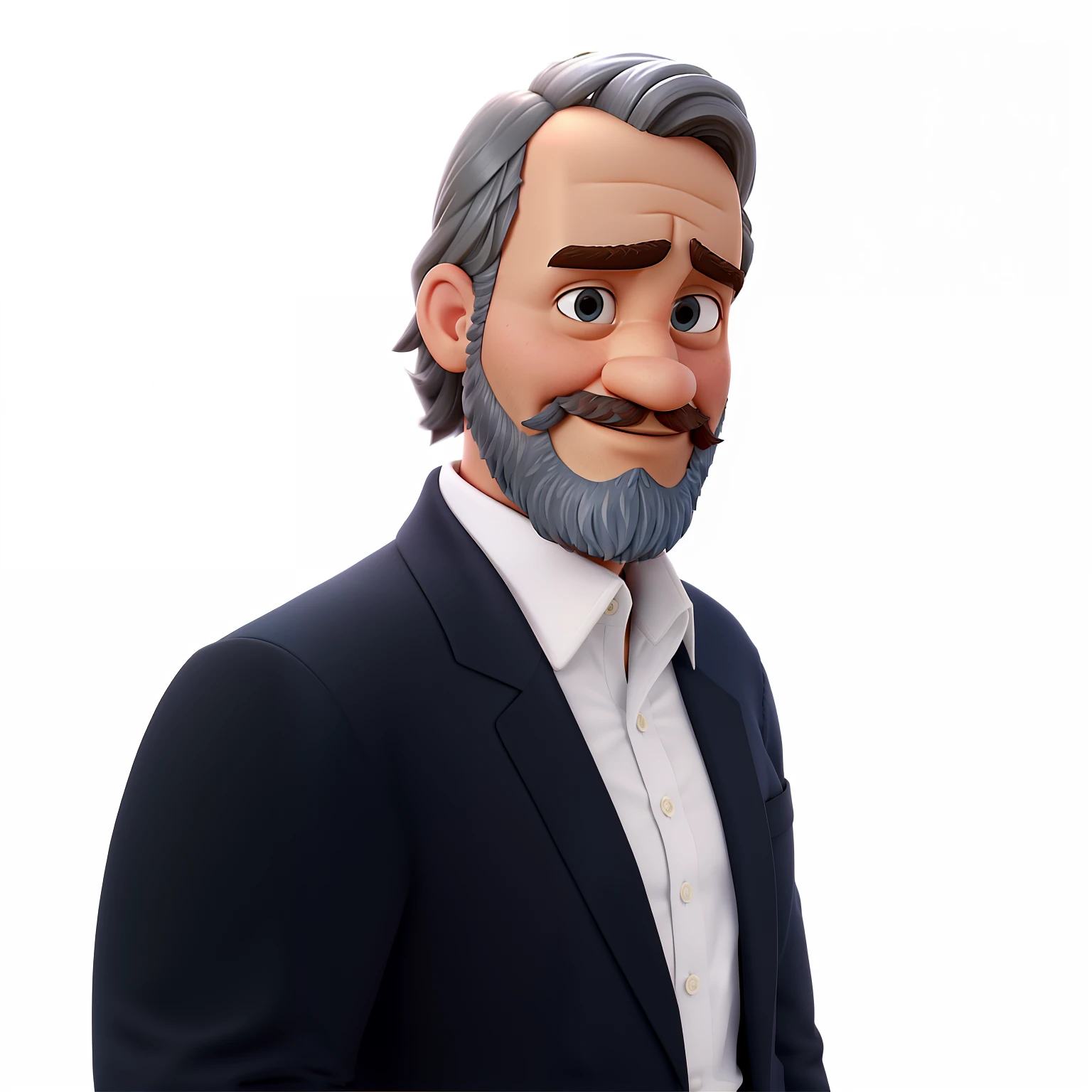 Um homem branco com barba curta, cabelo curto, olhos castanhos, Very wise standing in front, illuminated by the light of a lamp, contra o pano de fundo de uma biblioteca estilo pixar qualidade alta qualidade