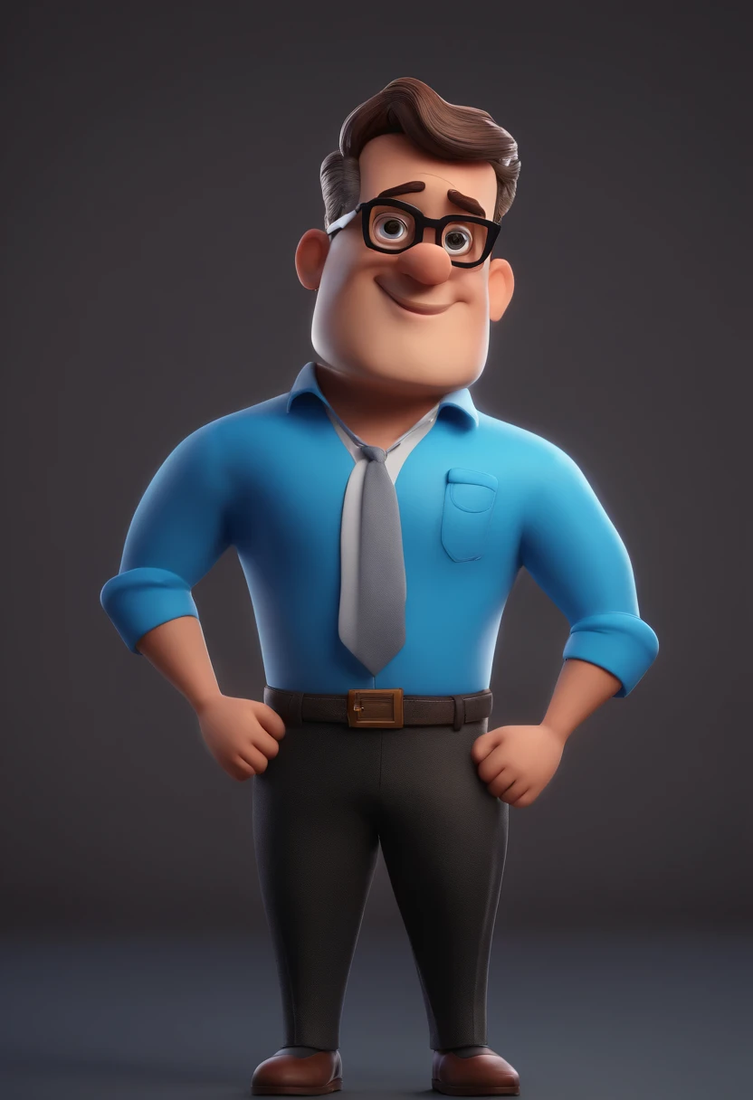 Cartoon character of a man with black glasses and a blue shirt, animation character, Caractere estilizado, animation style rendering, 3D estilizado, Arnold Maya render, 3 d render stylized, toon render keyshot, Personagem 3D, Personagem 3D, 3d rendering stylized, 3 d character render, personagem de desenho animado, Personagem de close up, Pose de personagem, (Estilo Pixar) (master part:1.2) (Bokeh) (best quality) (pele detalhada) (textura detalhada) (8k) (argila) (Cinematic lighting) (foco nítido