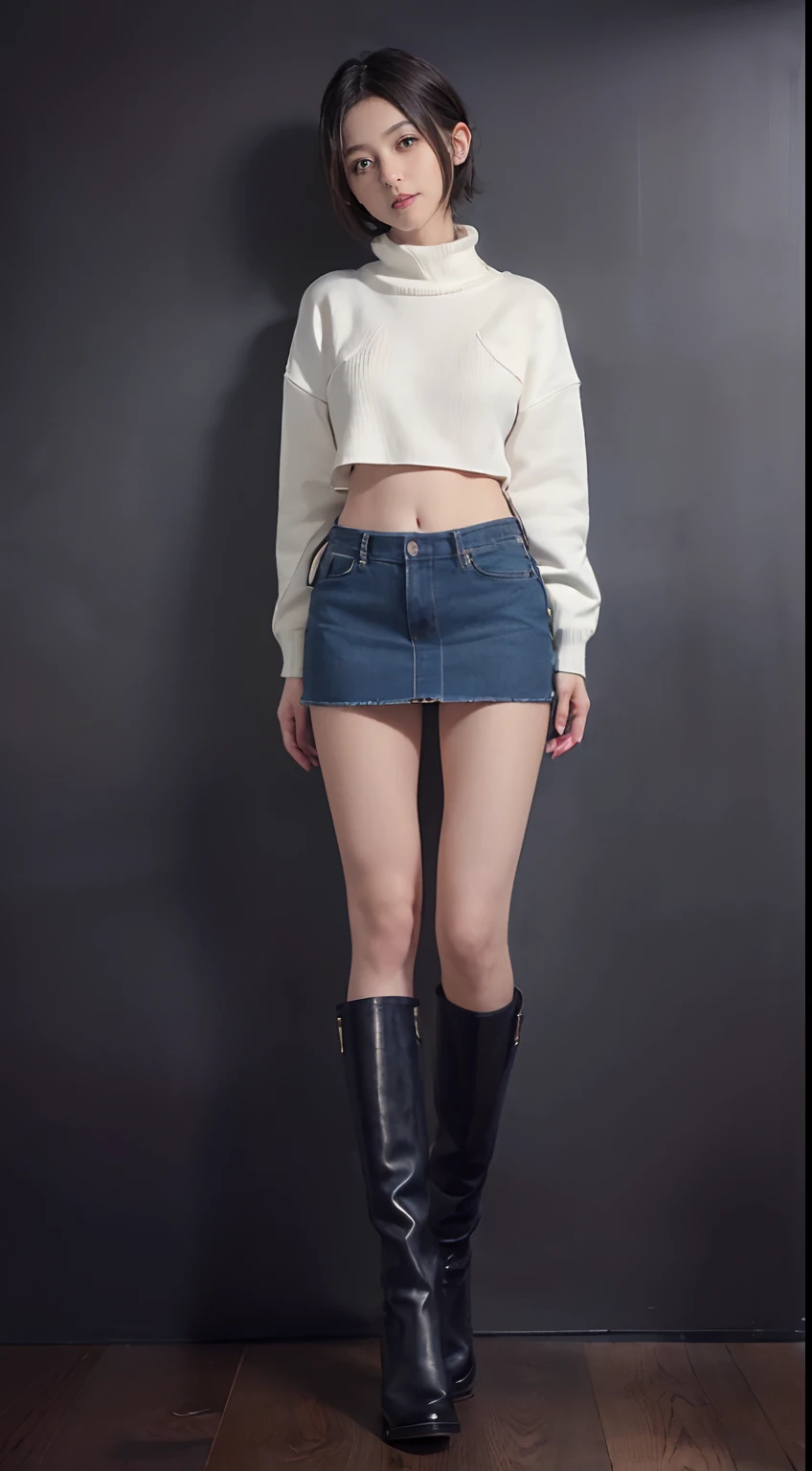 closeup lower full body view, stunning beautiful woman , wearing mini skirt, open button