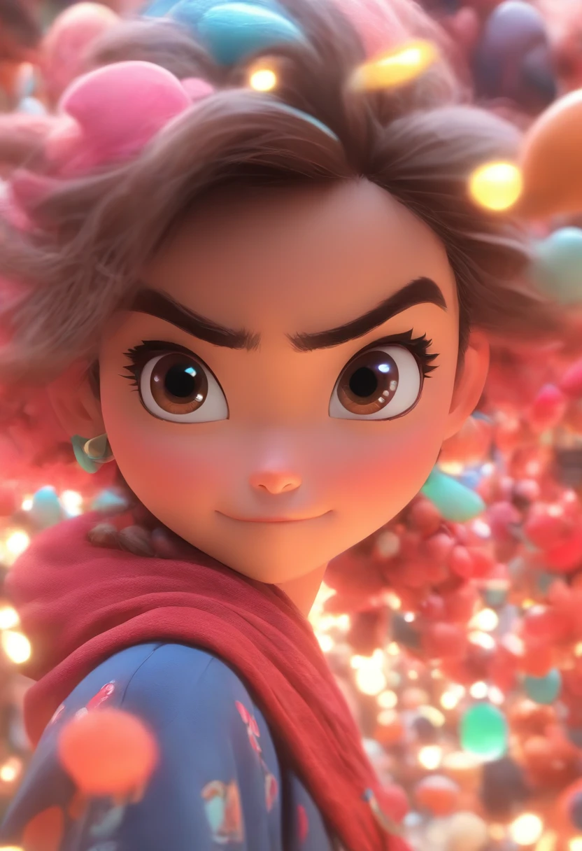 （Estilo Pixar),Menina chinesa de cinco anos，Uma caverna aterrorizante，Mochilas，Modelo de personagem em miniatura, Realistic proportions, Post-processing, ((perspectiva ortogonal)), Super Detalhe, Realistic, super realistic, photoreal render,