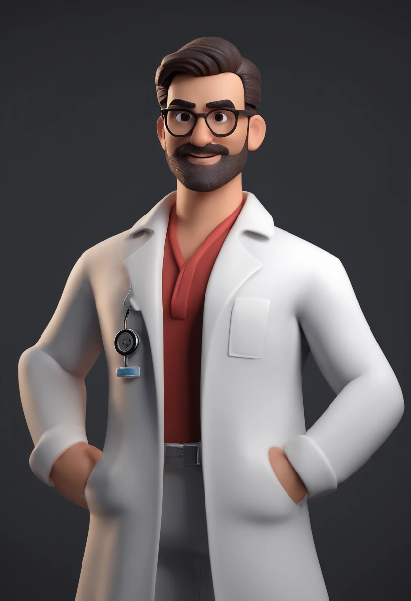 Cartoon character of a man wearing a doctor's lab coat, sorrindo, olhos pequenos e castanhos, cabelo em estilo samurai e grisalho, um personagem animado, Caractere estilizado, animation style rendering, 3D estilizado, Arnold Maya render, 3 d render stylized, toon render keyshot, Personagem 3D, Personagem 3D, 3d rendering stylized, 3 d character render, personagem de desenho animado, Personagem de close up, Pose de personagem, (Estilo Pixar) (master part:1.2) (Bokeh) (melhor qualidade) (pele detalhada) (textura detalhada) (8k) (argila) (Cinematic lighting) (foco nítido，Senta e vaza a parte superior do corpo