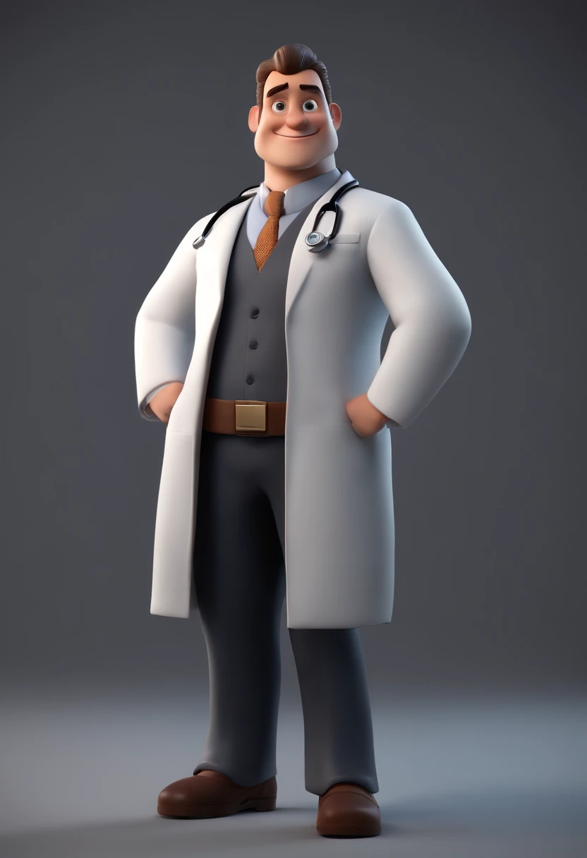 Cartoon character of a man wearing a doctor's lab coat, sorrindo, olhos pequenos e castanhos, cabelo em estilo samurai e grisalho, um personagem animado, Caractere estilizado, animation style rendering, 3D estilizado, Arnold Maya render, 3 d render stylized, toon render keyshot, Personagem 3D, Personagem 3D, 3d rendering stylized, 3 d character render, personagem de desenho animado, Personagem de close up, Pose de personagem, (Estilo Pixar) (master part:1.2) (Bokeh) (melhor qualidade) (pele detalhada) (textura detalhada) (8k) (argila) (Cinematic lighting) (foco nítido,Senta e vaza a parte superior do corpo