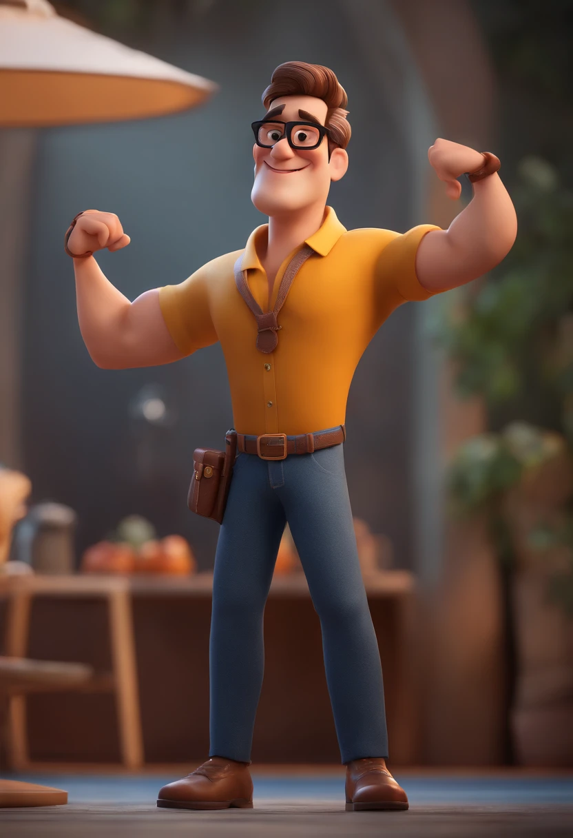 Cartoon character of a man with black glasses and a blue shirt, animation character, Caractere estilizado, animation style rendering, 3D estilizado, Arnold Maya render, 3 d render stylized, toon render keyshot, Personagem 3D, Personagem 3D, 3d rendering stylized, 3 d character render, personagem de desenho animado, Personagem de close up, Pose de personagem,  (Estilo Pixar) (master part:1.2) (Bokeh) (best quality) (pele detalhada) (textura detalhada) (8k) (argila) (Cinematic lighting) (foco nítido