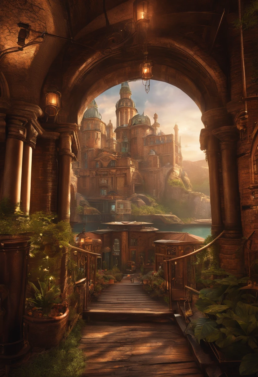 uma cidade steampunk com vista para o solo por WAS-Steampunk