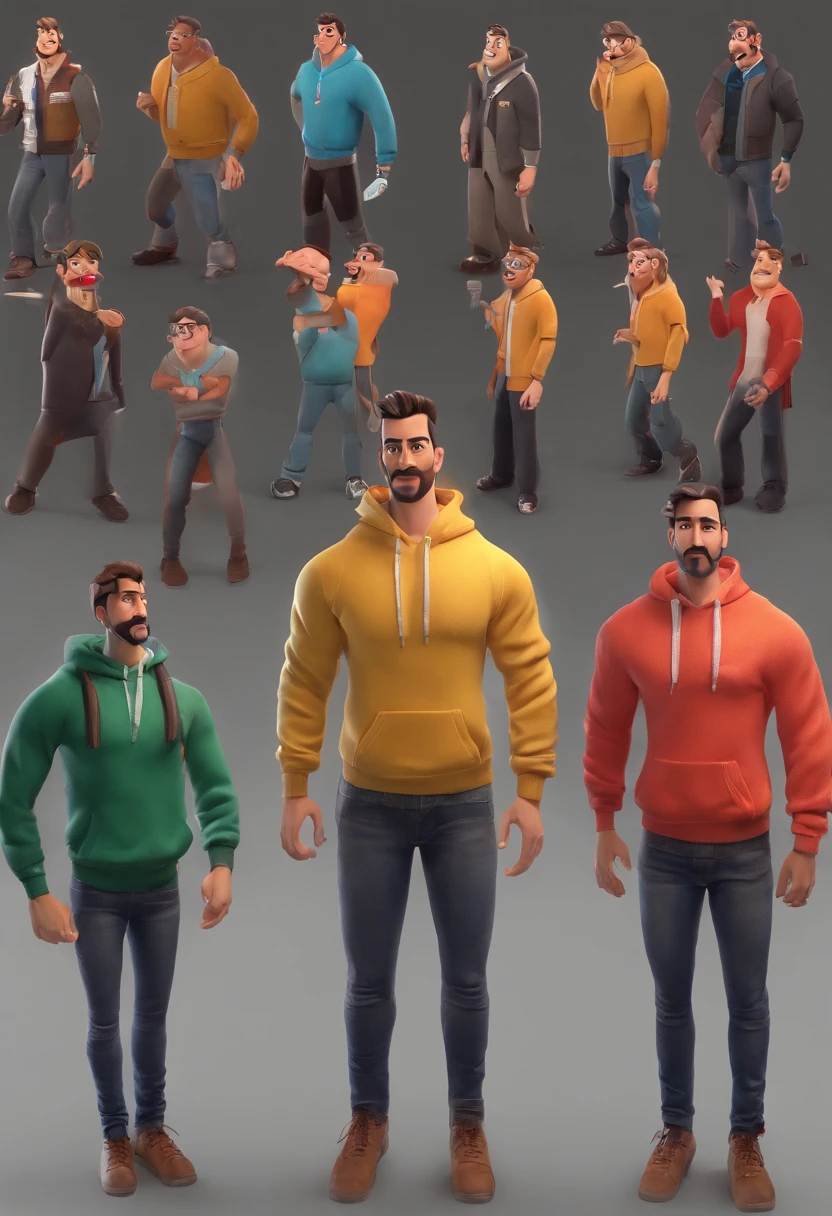 personagem dos desenhos animados estilo pixar disney de um homem com de 23 anos com cabelos pretos, Small beard and mustache starting to grow, trabalhando no computador fazendo anuncios, pele branca, magro, but not too skinny, Normal physiognomy Man in black sweater standing in front of a black wall, Condutor de Ene, Raphael Personnaz, Anton Fadeev 8 K, Aykut Aydogdu, Vitaly Bulgarov, andrzej sykut, Darius Zawadzki, Jakub Rebelka, retrato de perfil, Marcos Eduardo Fischbach, Cristiano Orrillo