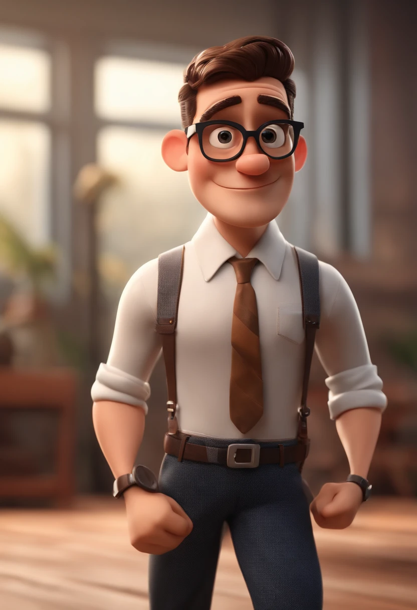 Cartoon character of a man with black glasses and a white shirt, With scratch on eyebrow and tattoo on arm animation character, Caractere estilizado, animation style rendering, 3D estilizado, Arnold Maya render, 3d stylized rendering, toon render keyshot, Personagem 3D, Personagem 3D, 3d rendering stylized, 3 d character render, personagem de desenho animado, Personagem de close up, Pose de personagem, (Estilo Pixar) (master part:1.2) (Bokeh) (melhor qualidade) (pele detalhada) (textura detalhada) (8k) (argila) (Cinematic lighting) (foco nítido)