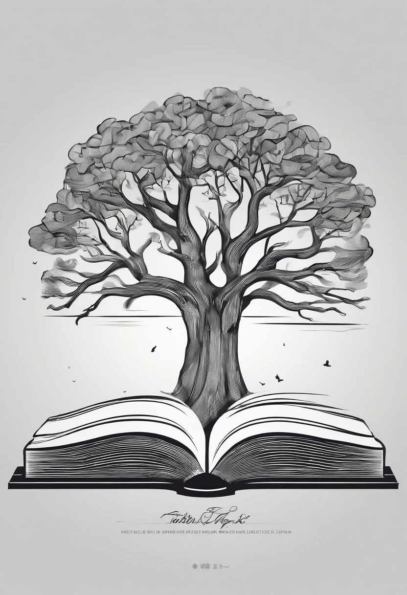 A book design cover,age-old tree,setting sun,ukiyo-style,Gray tones