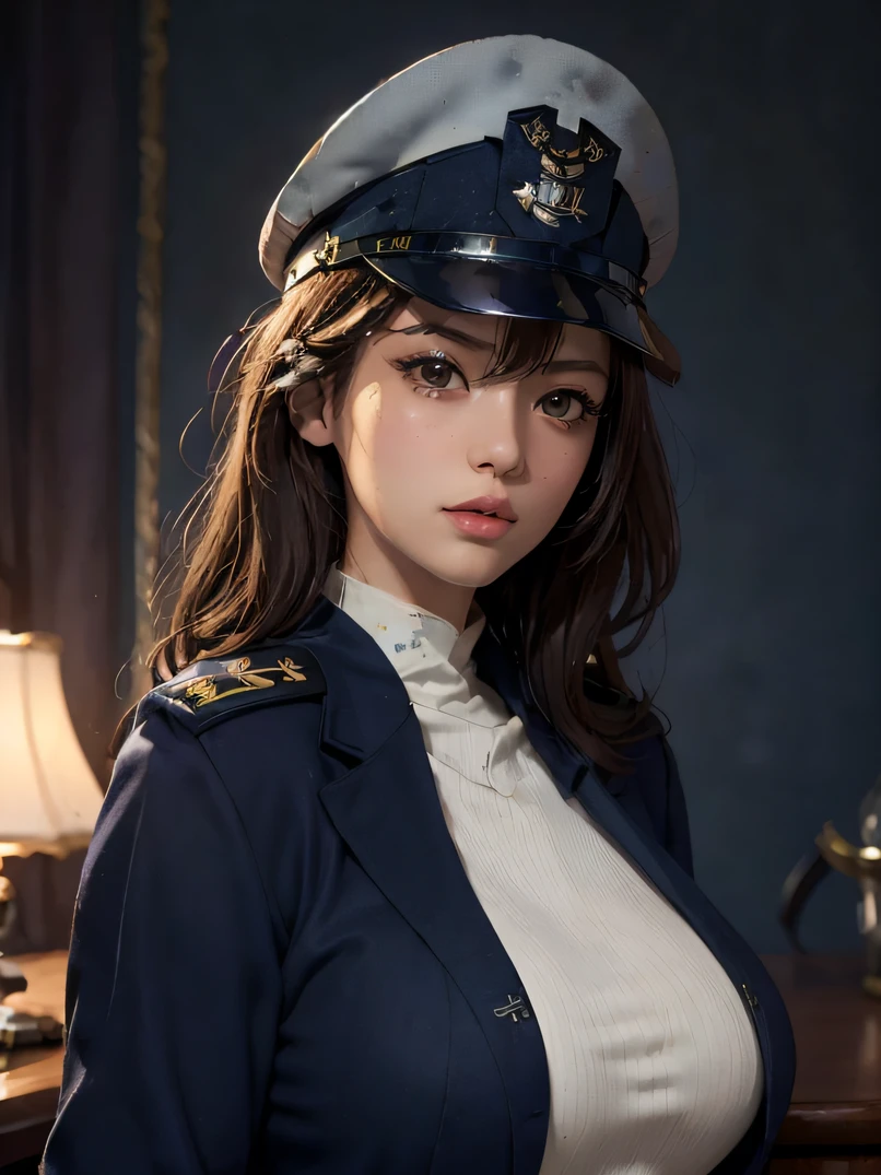 Hiryuu from Azure Lane, trending anime realism on Pixiv, sfw, kawaii, military outfit, high rank soldier, in office, WWII, crazy smile, laughing maniacally, sinister beauty, Third Reich, German military officer waifu, Photorealistic, highly detailed, hyperrealism, ray tracing, high quality vector, high resolution, bunnygirl military Waifu, large breasts, hentai, lewd