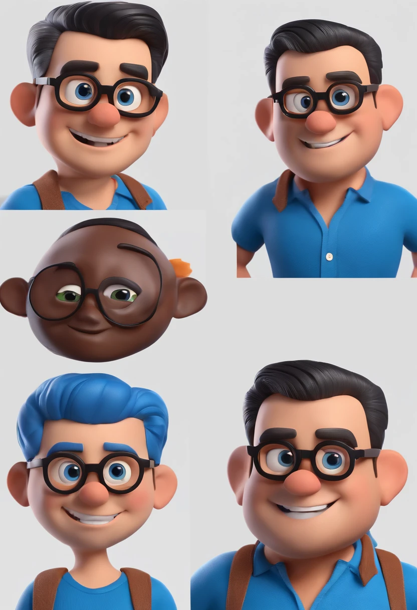 Cartoon character of a man with black glasses and a blue shirt, animation character, Caractere estilizado, animation style rendering, 3D estilizado, Arnold Maya render, 3 d render stylized, toon render keyshot, Personagem 3D, Personagem 3D, 3d rendering stylized, 3 d character render, personagem de desenho animado, Personagem de close up, Pose de personagem, (Estilo Pixar) (master part:1.2) (Bokeh) (best quality) (pele detalhada) (textura detalhada) (8k) (argila) (Cinematic lighting) (foco nítido