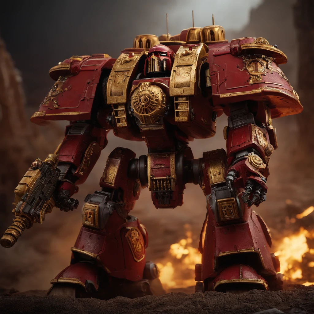 Warhammer 40k dreadnought cores dourado e vermelho aspecto robotico