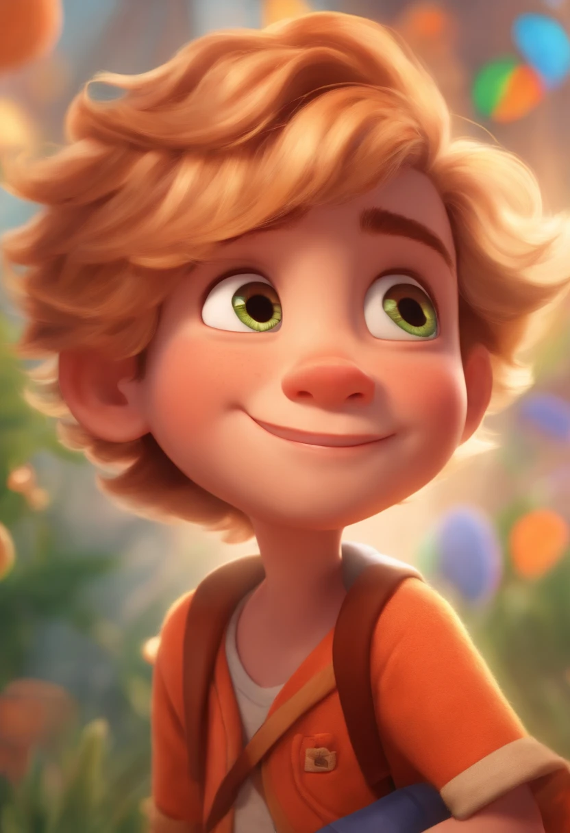 Image of a boy for a story in a YouTube video in Pixar format, He's the little allabester, He's the class leader, He's outgoing, Playful and gets up for a lot of things, cabelo curto