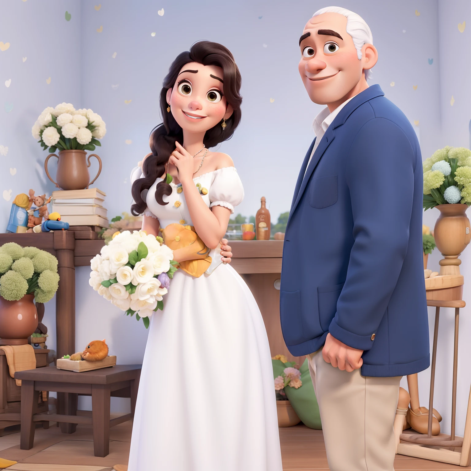 Um casal estilo Disney pixar, alta qualidade, melhor qualidade, escrito " Vitor & Sulamita"