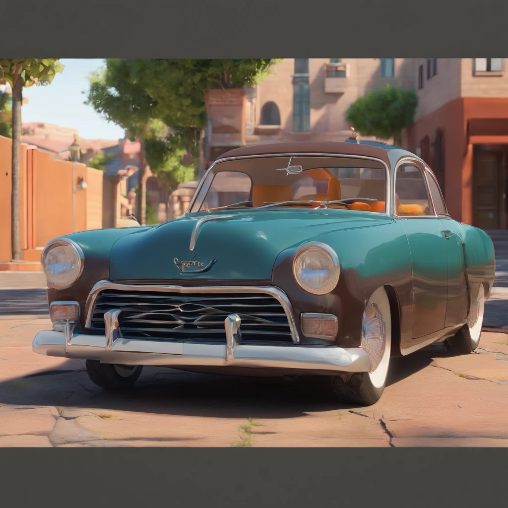 Crie um cartaz inspirado na Disney Pixar com o personagem sendo um homem de cabelo preto, jovem, concertando um carro em uma oficina.