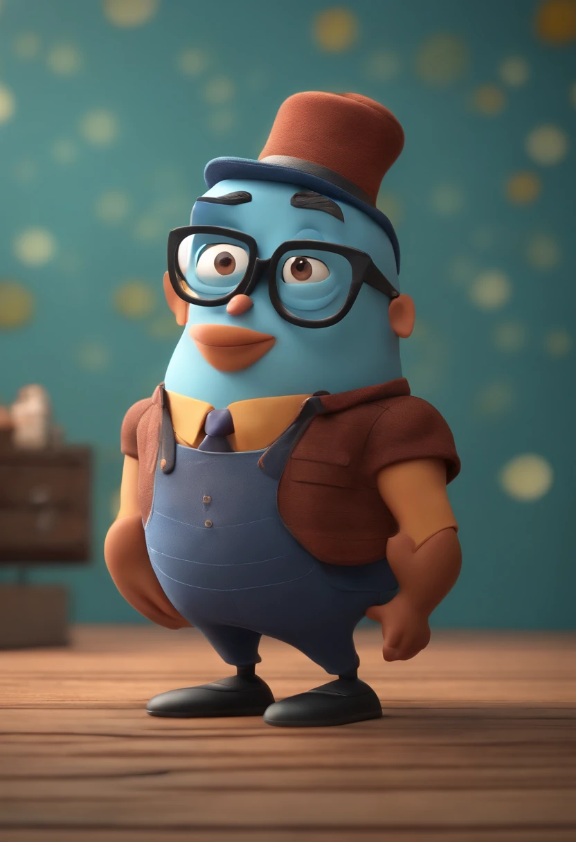 Cartoon character of a man wearing black glasses and a blue shirt, um personagem animado, Caractere estilizado, animation style rendering, 3D estilizado, Arnold Maya render, 3 d render stylized, toon render keyshot, Personagem 3D, Personagem 3D, 3d rendering stylized, 3 d character render, personagem de desenho animado, Personagem de close up, Pose de personagem, (Estilo Pixar) (master part:1.2) (Bokeh) (best quality) (pele detalhada) (textura detalhada) (8k) (argila) (Cinematic lighting) (foco nítido,Senta e vaza a parte superior do corpo