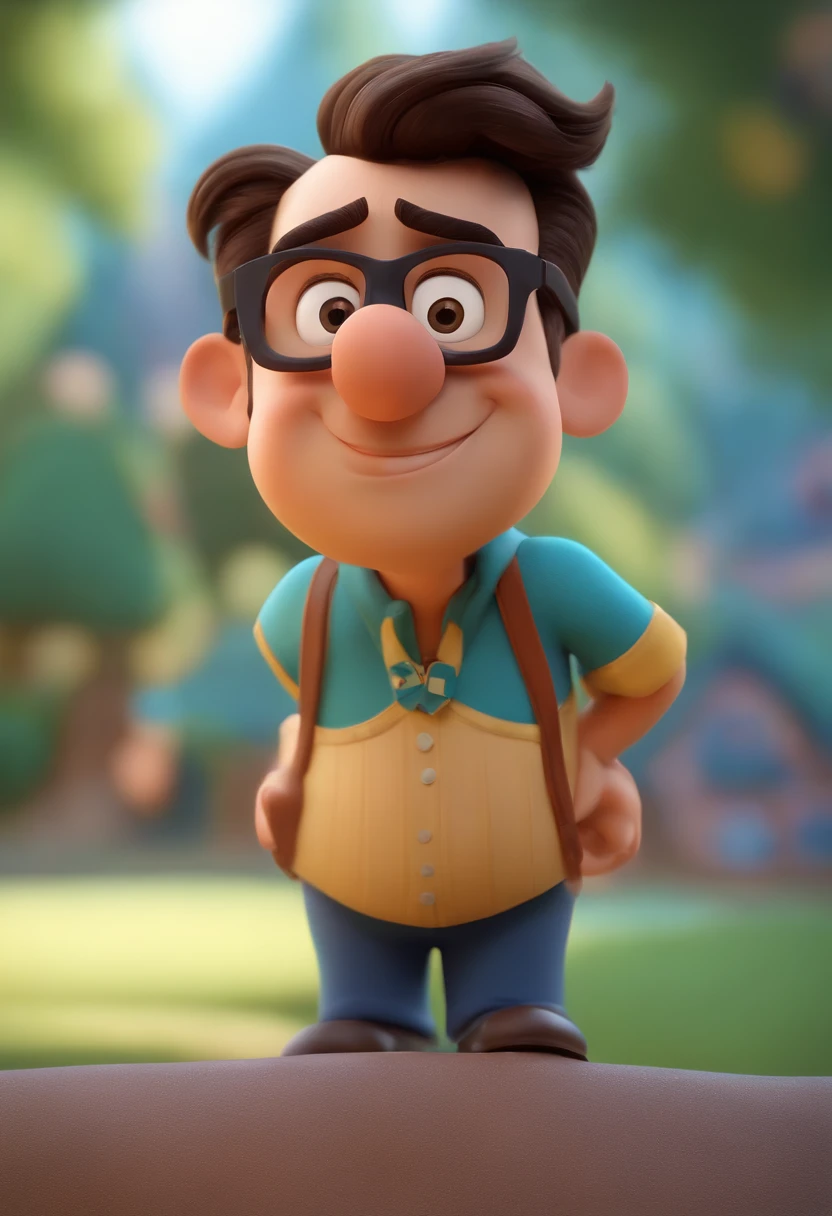 Cartoon character of a man wearing black glasses and a blue shirt, um personagem animado, Caractere estilizado, animation style rendering, 3D estilizado, Arnold Maya render, 3 d render stylized, toon render keyshot, Personagem 3D, Personagem 3D, 3d rendering stylized, 3 d character render, personagem de desenho animado, Personagem de close up, Pose de personagem, (Estilo Pixar) (master part:1.2) (Bokeh) (best quality) (pele detalhada) (textura detalhada) (8k) (argila) (Cinematic lighting) (foco nítido,Senta e vaza a parte superior do corpo