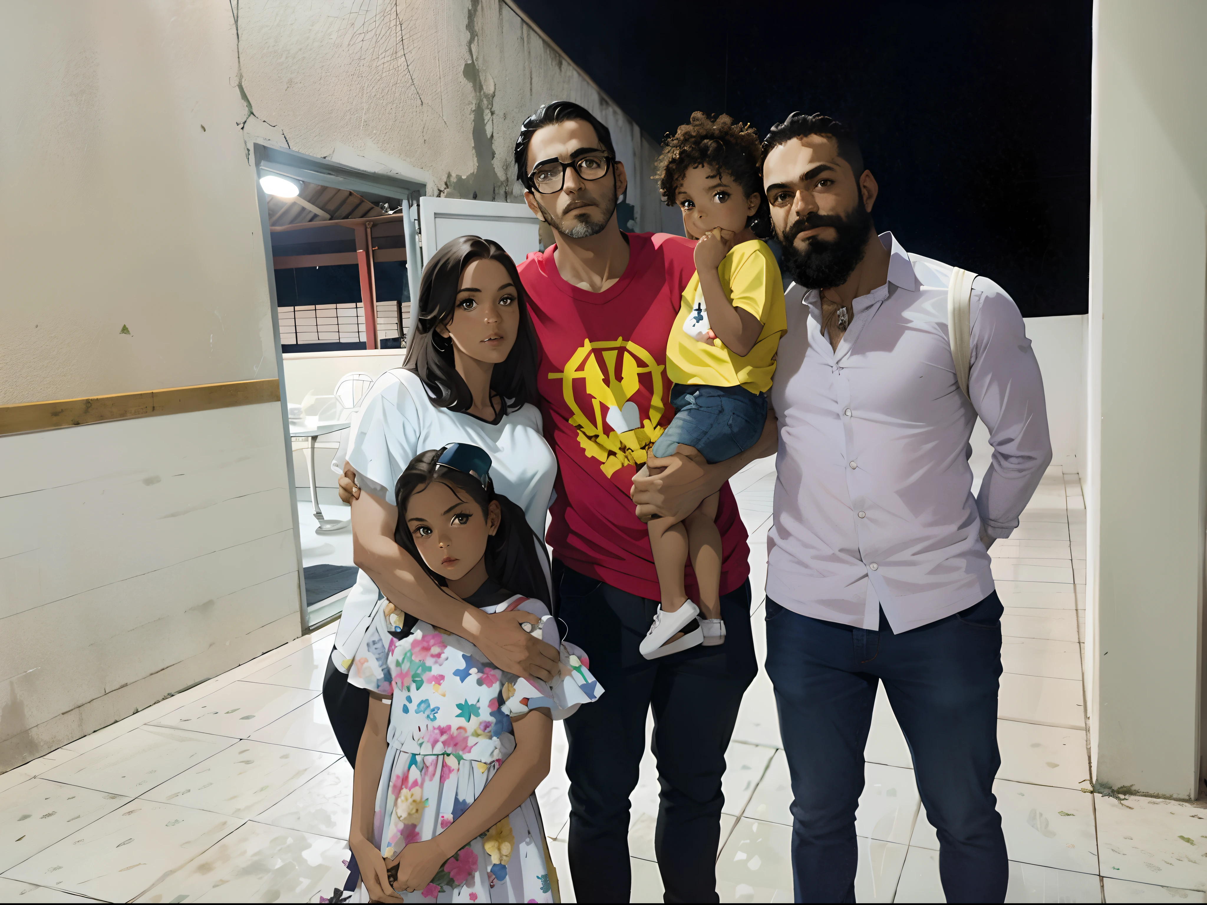 1 homem, 1 mulher, 1 Child, 1 baby, foco do homem, solo, barba, viril, espada, paisagem, neve, parede,