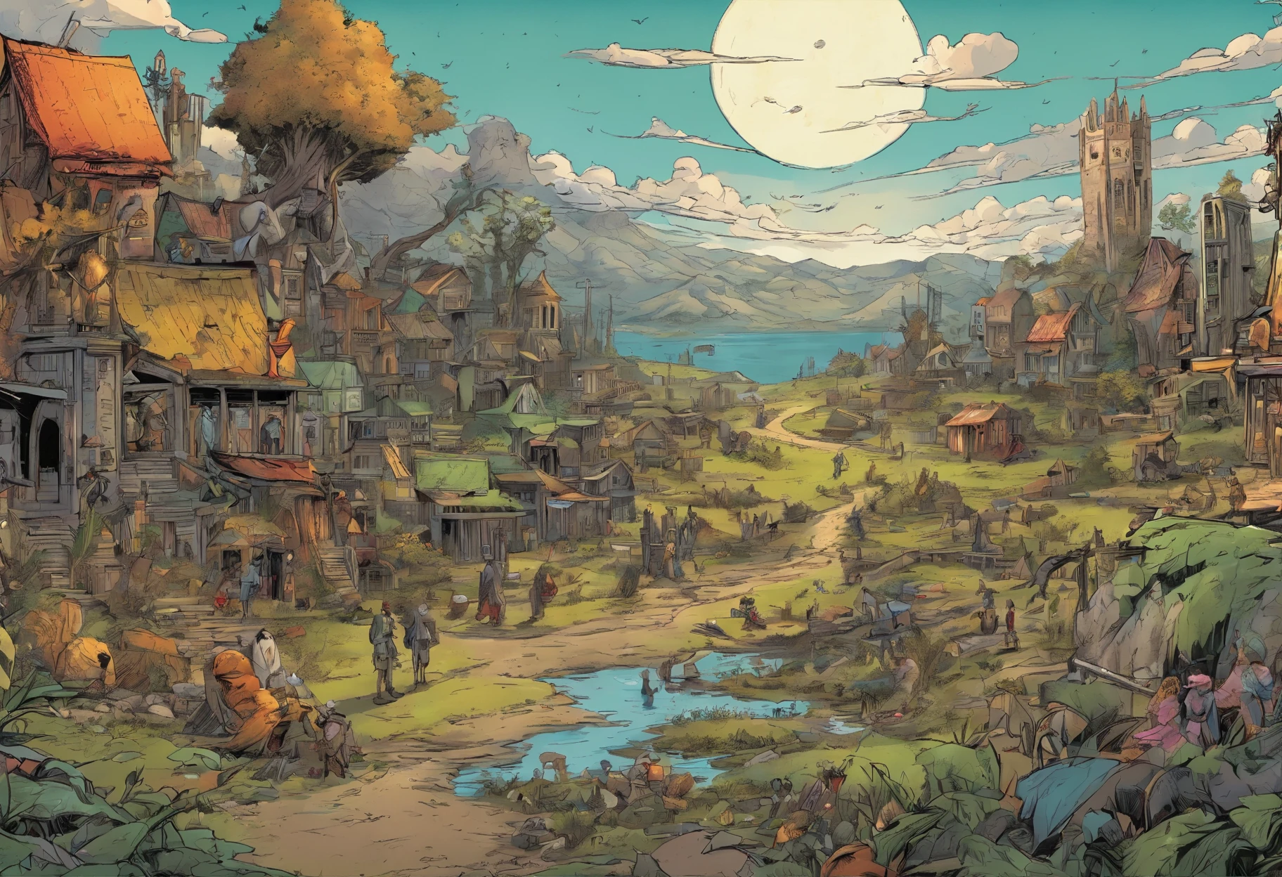 (best quality,4k,highres,masterpiece:1.2),ultra-detailed,(realistic:1.37),American comics,comic book art,irregular panels,colorful,post-apocalyptic world,grim reapers with scythes,endless cemetery