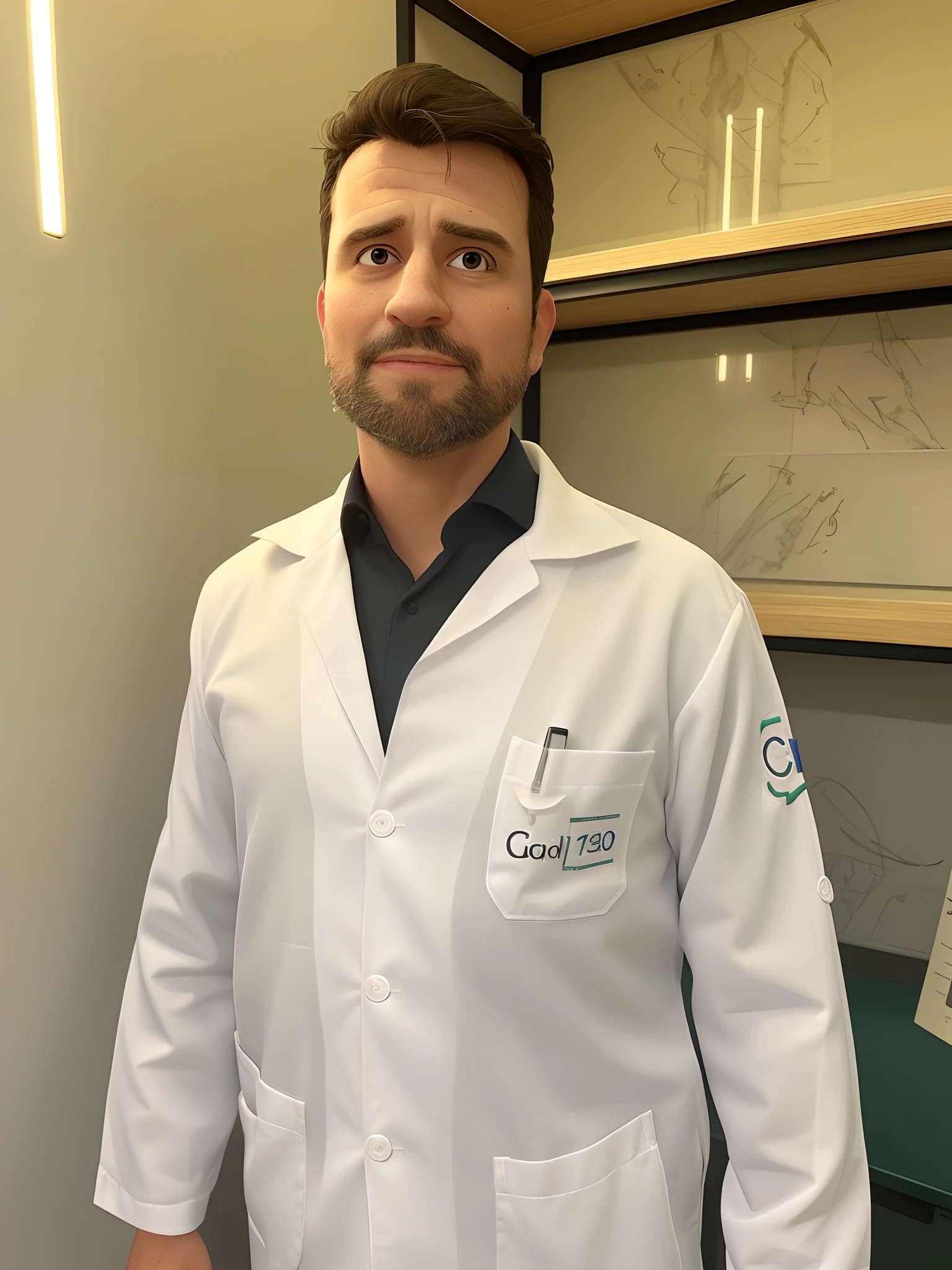 An inspirational doctor in a lab coat, muito feliz e competente