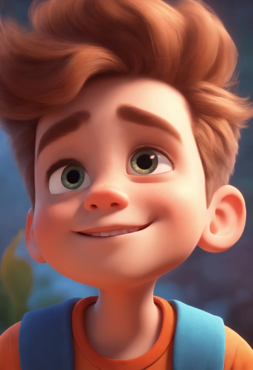 Image of a boy for a story in a YouTube video in Pixar format, He's the little allabester, He's the class leader, He's outgoing, Playful and gets up for a lot of things, cabelo curto