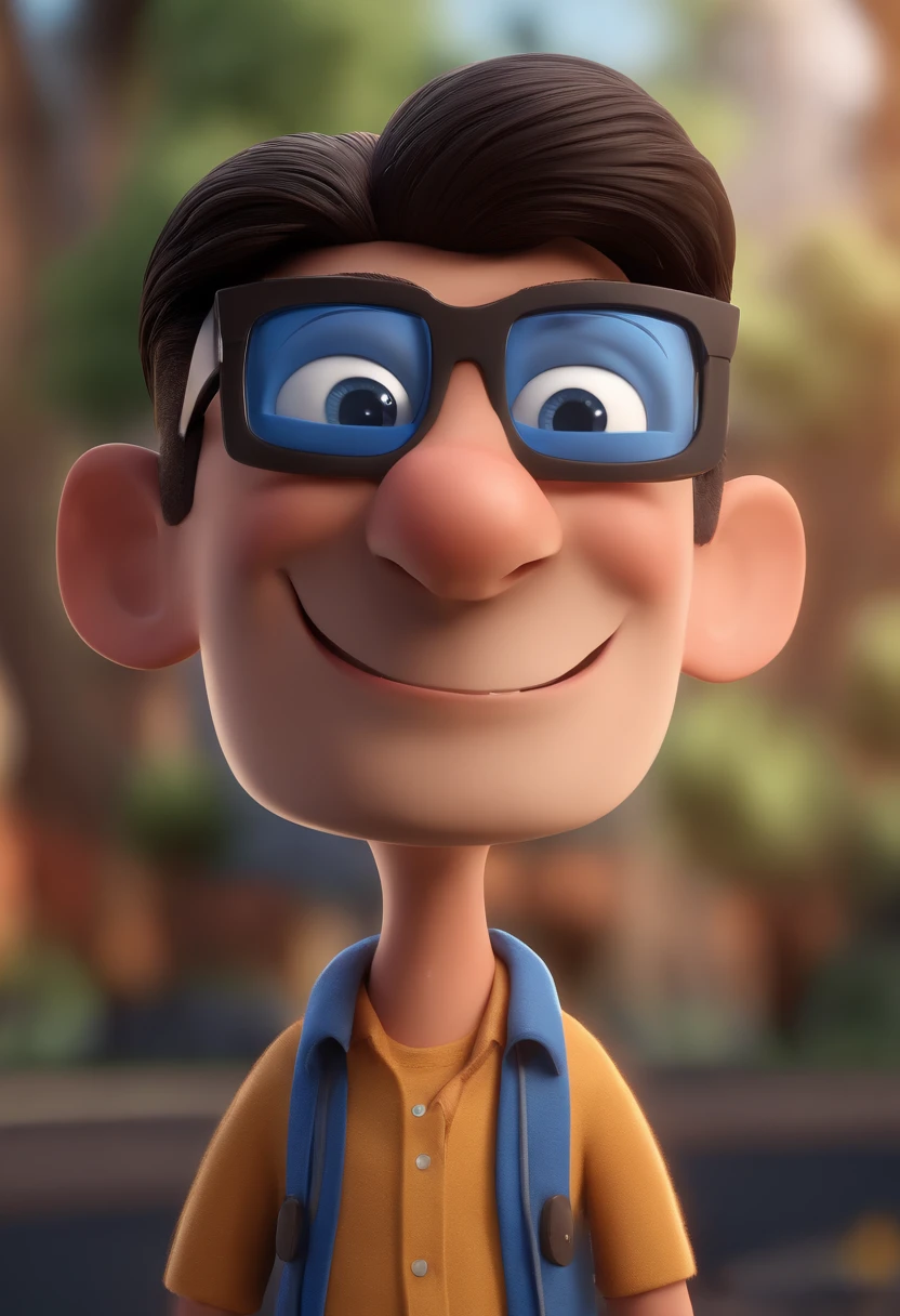 Cartoon character of a man with black glasses and a blue shirt, animation character, Caractere estilizado, animation style rendering, 3D estilizado, Arnold Maya render, 3 d render stylized, toon render keyshot, Personagem 3D, Personagem 3D, 3d rendering stylized, 3 d character render, personagem de desenho animado, Personagem de close up, Pose de personagem, (Estilo Pixar) (master part:1.2) (Bokeh) (best quality) (pele detalhada) (textura detalhada) (8k) (argila) (Cinematic lighting) (foco nítido