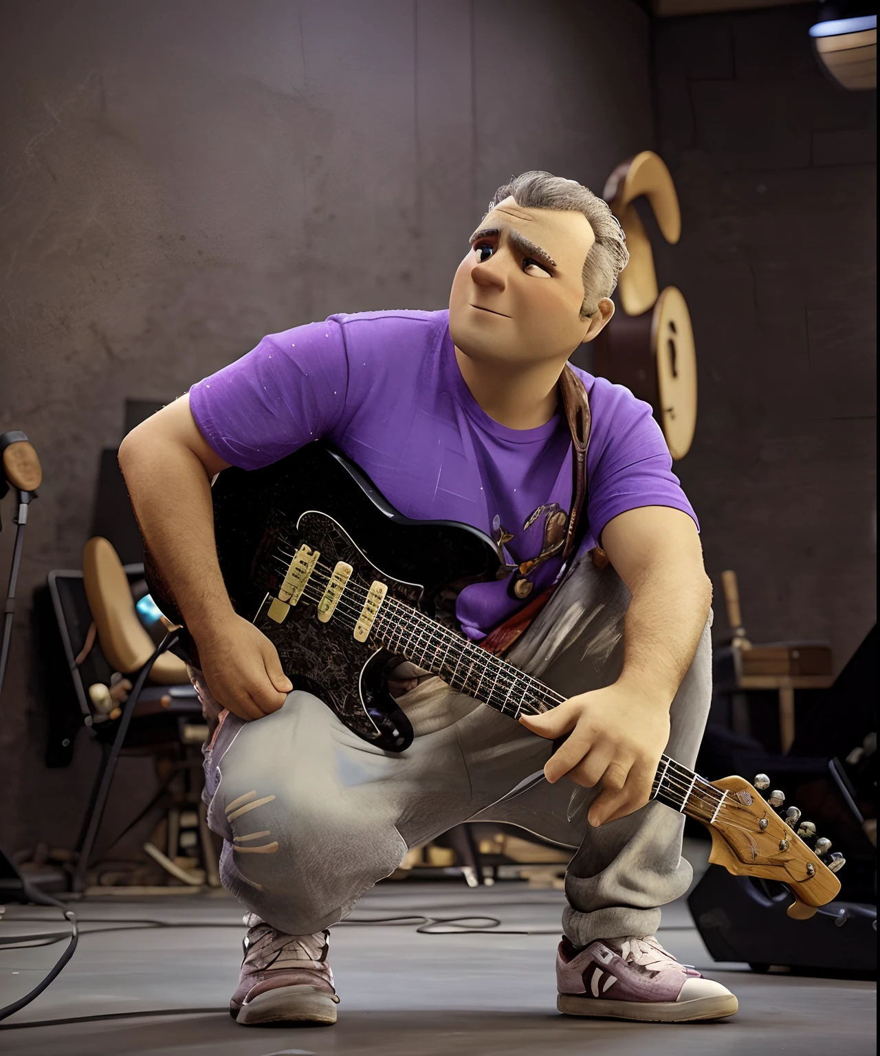 Disney Pixar Style Character Guitar On Stage Movie Lighting Photo On High