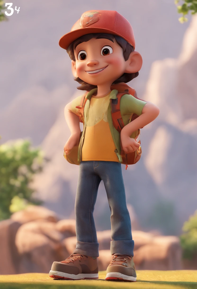 pixarstyle a waist-length portrait of a little boy, smirk, cap, nature, natural skin texture, 4k textures, hdr, intricate, highly detailed, sharp focus, cinematic look, hyperdetailed