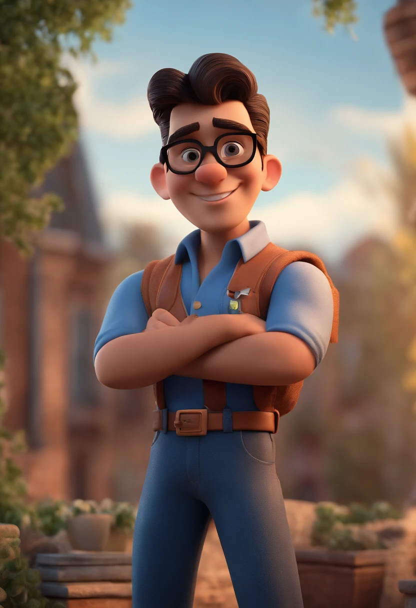 Cartoon character of a man with black glasses and a blue shirt, animation character, Caractere estilizado, animation style rendering, 3D estilizado, Arnold Maya render, 3 d render stylized, toon render keyshot, Personagem 3D, Personagem 3D, 3d rendering stylized, 3 d character render, personagem de desenho animado, Personagem de close up, Pose de personagem, (Estilo Pixar) (master part:1.2) (Bokeh) (best quality) (pele detalhada) (textura detalhada) (8k) (argila) (Cinematic lighting) (foco nítido