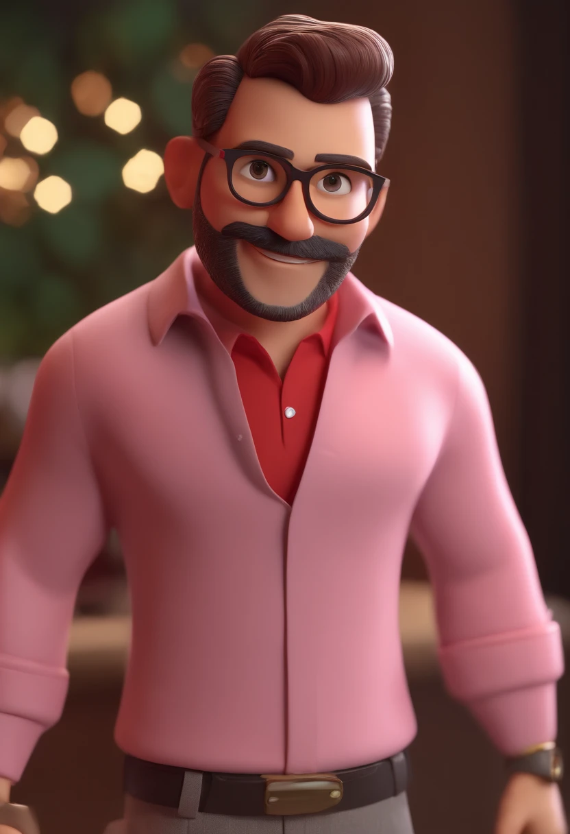 Cartoon character of a man with pink glasses and a black polo shirt, animation character, Caractere estilizado, animation style rendering, 3D estilizado, Arnold Maya render, 3 d render stylized, toon render keyshot, Personagem 3D, Personagem 3D, 3d rendering stylized, 3 d character render, personagem de desenho animado, Personagem de close up, Pose de personagem, (Estilo Pixar) (master part:1.2) (Bokeh) (best quality) (pele detalhada) (textura detalhada) (8k) (argila) (Cinematic lighting) (foco nítido