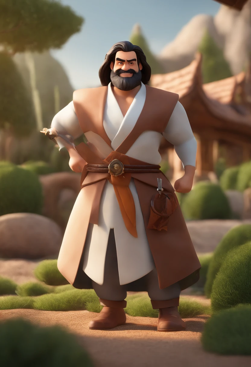 Cartoon character of a male doctor, cabelo gisalho estilo samurai, sorrindo, 50 anos, com baba branca , um personagem animado, Caractere estilizado, animation style rendering, 3D estilizado, Arnold Maya render, 3 d render stylized, toon render keyshot, Personagem 3D, Personagem 3D, 3d rendering stylized, 3 d character render, personagem de desenho animado, Personagem de close up, Pose de personagem, (Estilo Pixar) (master part:1.2) (Bokeh) (melhor qualidade) (pele detalhada) (textura detalhada) (8k) (argila) (Cinematic lighting) (foco nítido,Senta e vaza a parte superior do corpo