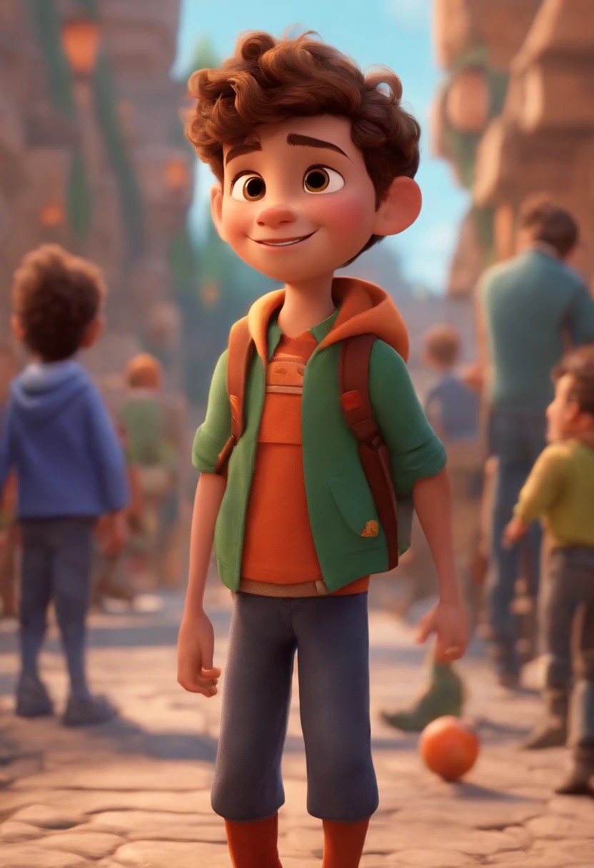 Image of a boy for a story in a YouTube video in Pixar format, He's the allabester, He's the class leader, He's outgoing, Playful and gets up for a lot of things