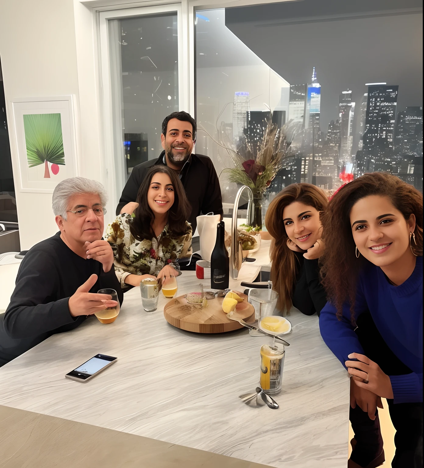 several people sitting at a table with drinks and drinks in front, family dinner, foto de 2022, group sit at table, Directed by: Paulus Decker, cena de um jantar, em uma mesa de jantar, na mesa da cozinha, Nyc, Moma, Em casa, divertindo-se, 2 0 2 2 foto, um grupo de pessoas