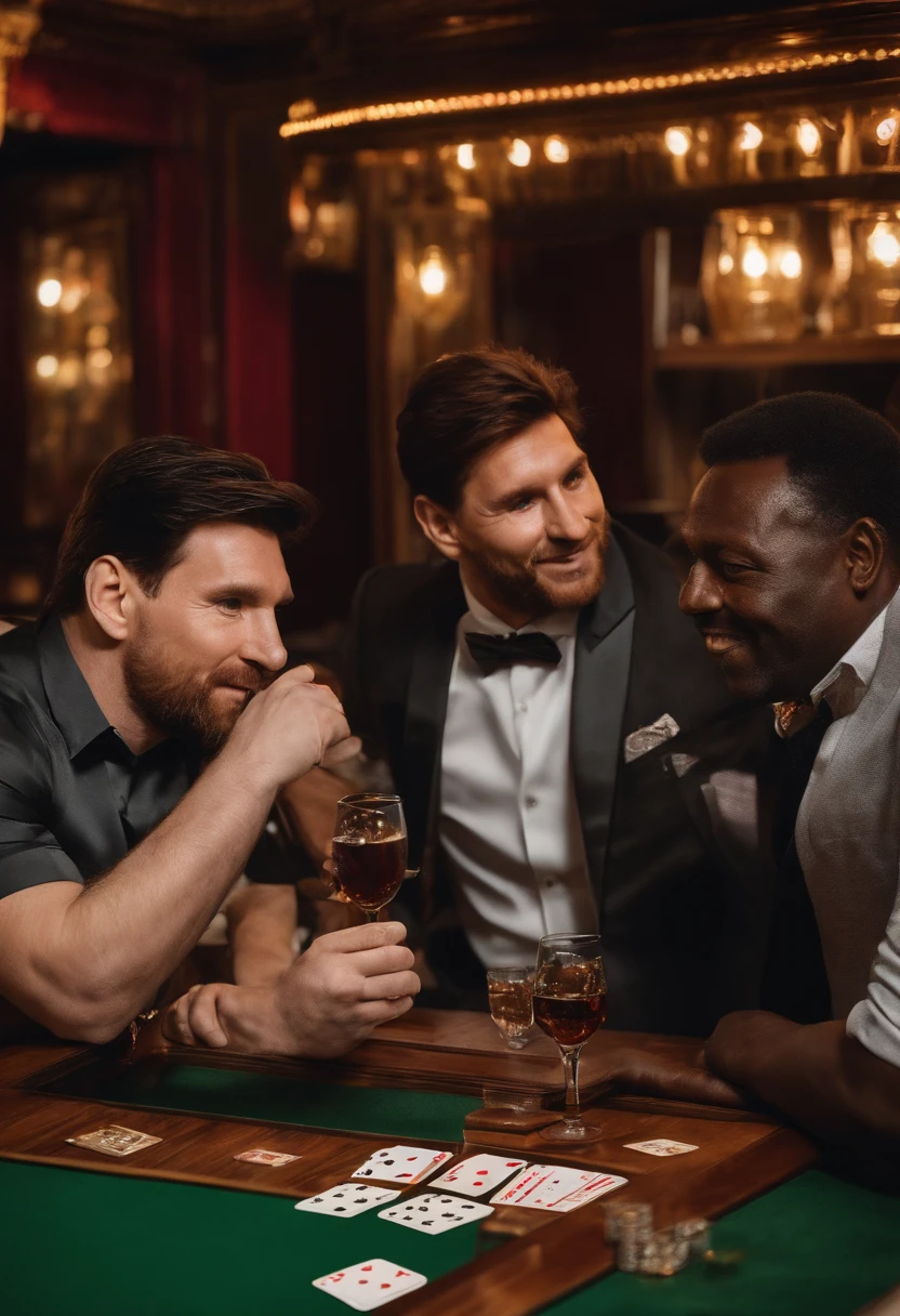 Lionel Messi, Maradona and Pelé playing cards in a London bar