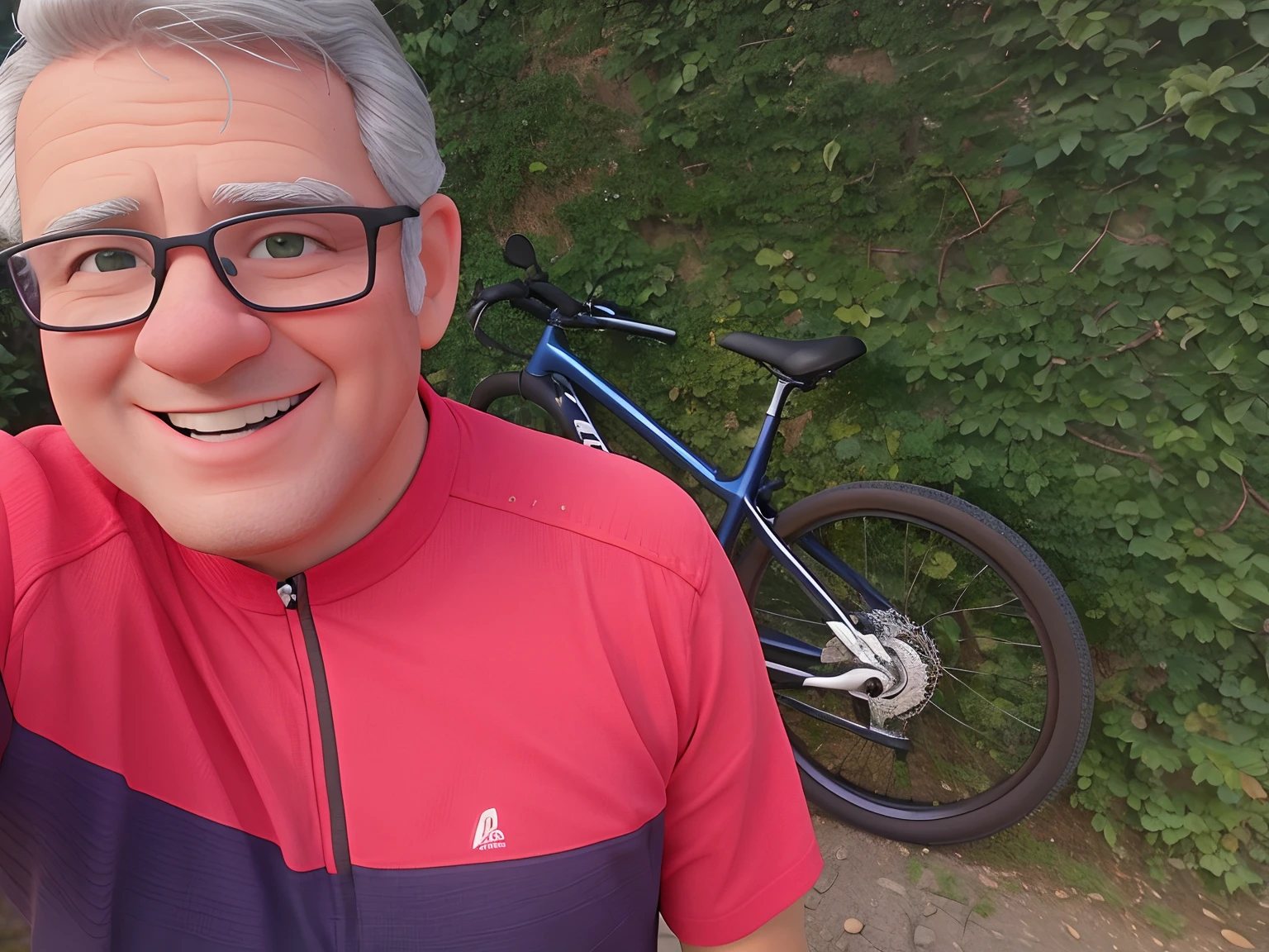 There's a man taking a selfie with his bike in the background, album photo, ciclismo!!, tirado no iphone 14 pro, tirado no iphone 1 3 pro, bicicleta no fundo, trying to ride it, ele tem cerca de 60 anos, ele tem cerca de 6 0 anos de idade, ele tem cerca de 7 0 anos de idade, Tiro no iPhone 1 3 Pro