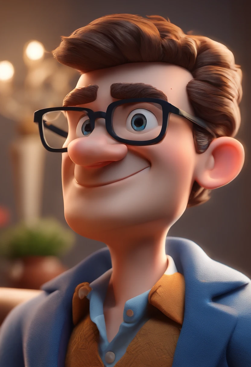 Cartoon character of a man with black glasses and a blue shirt, animation character, Caractere estilizado, animation style rendering, 3D estilizado, Arnold Maya render, 3 d render stylized, toon render keyshot, Personagem 3D, Personagem 3D, 3d rendering stylized, 3 d character render, personagem de desenho animado, Personagem de close up, Pose de personagem, (Estilo Pixar) (master part:1.2) (Bokeh) (best quality) (pele detalhada) (textura detalhada) (8k) (argila) (Cinematic lighting) (foco nítido