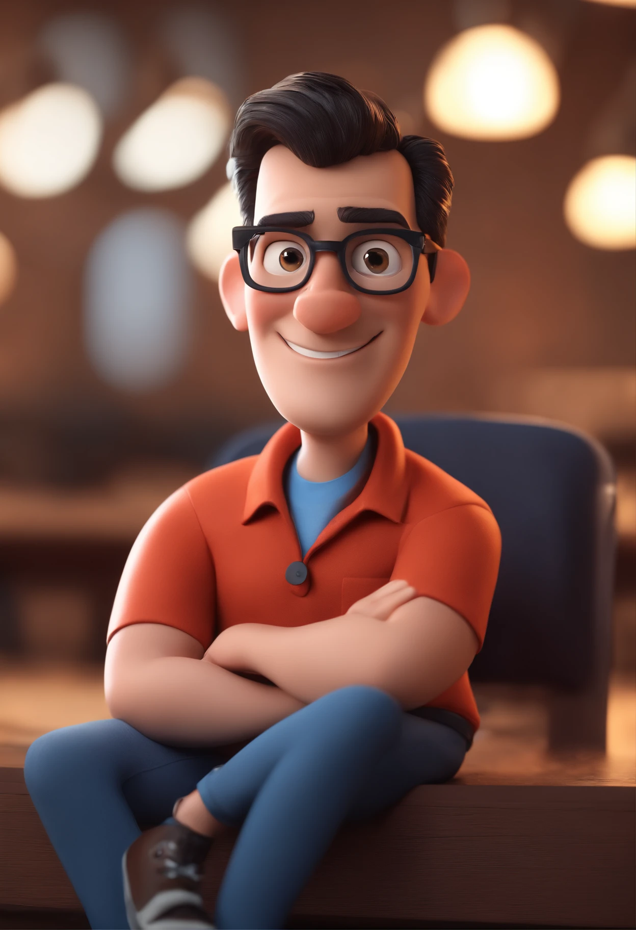 Cartoon character of a man with black glasses and a blue shirt, animation character, Caractere estilizado, animation style rendering, 3D estilizado, Arnold Maya render, 3 d render stylized, toon render keyshot, Personagem 3D, Personagem 3D, 3d rendering stylized, 3 d character render, personagem de desenho animado, Personagem de close up, Pose de personagem, (Estilo Pixar) (master part:1.2) (Bokeh) (best quality) (pele detalhada) (textura detalhada) (8k) (argila) (Cinematic lighting) (foco nítido
