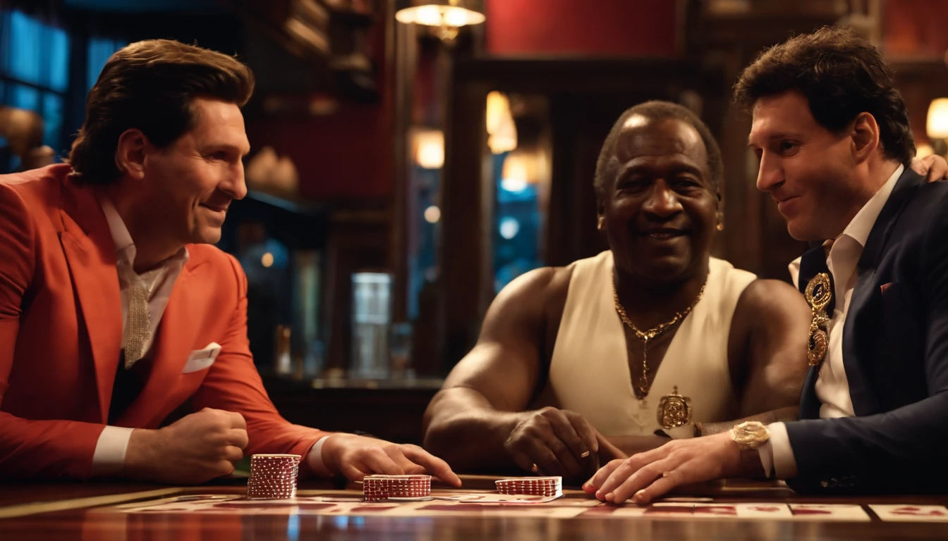 Lionel Messi, Maradona and Pelé playing cards in a London bar