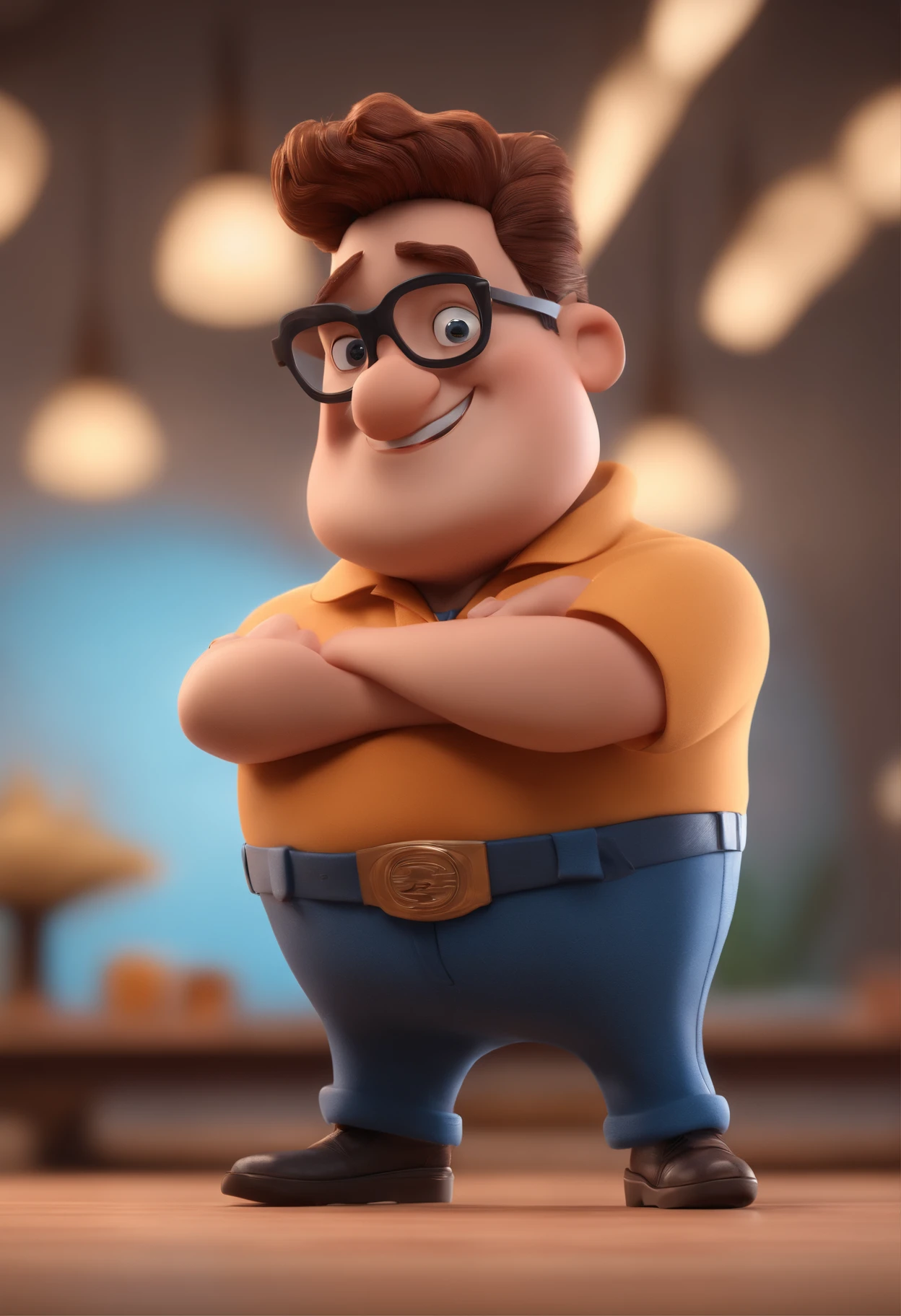 Cartoon character of a man with black glasses and a blue shirt, animation character, Caractere estilizado, animation style rendering, 3D estilizado, Arnold Maya render, 3 d render stylized, toon render keyshot, Personagem 3D, Personagem 3D, 3d rendering stylized, 3 d character render, personagem de desenho animado, Personagem de close up, Pose de personagem, (Estilo Pixar) (master part:1.2) (Bokeh) (best quality) (pele detalhada) (textura detalhada) (8k) (argila) (Cinematic lighting) (foco nítido