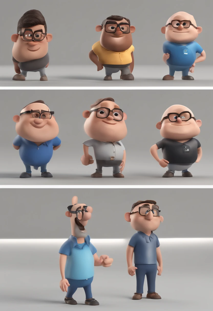 Cartoon character of a man with black glasses and a blue shirt, animation character, Caractere estilizado, animation style rendering, 3D estilizado, Arnold Maya render, 3 d render stylized, toon render keyshot, Personagem 3D, Personagem 3D, 3d rendering stylized, 3 d character render, personagem de desenho animado, Personagem de close up, Pose de personagem,  (Estilo Pixar) (master part:1.2) (Bokeh) (best quality) (pele detalhada) (textura detalhada) (8k) (argila) (Cinematic lighting) (foco nítido