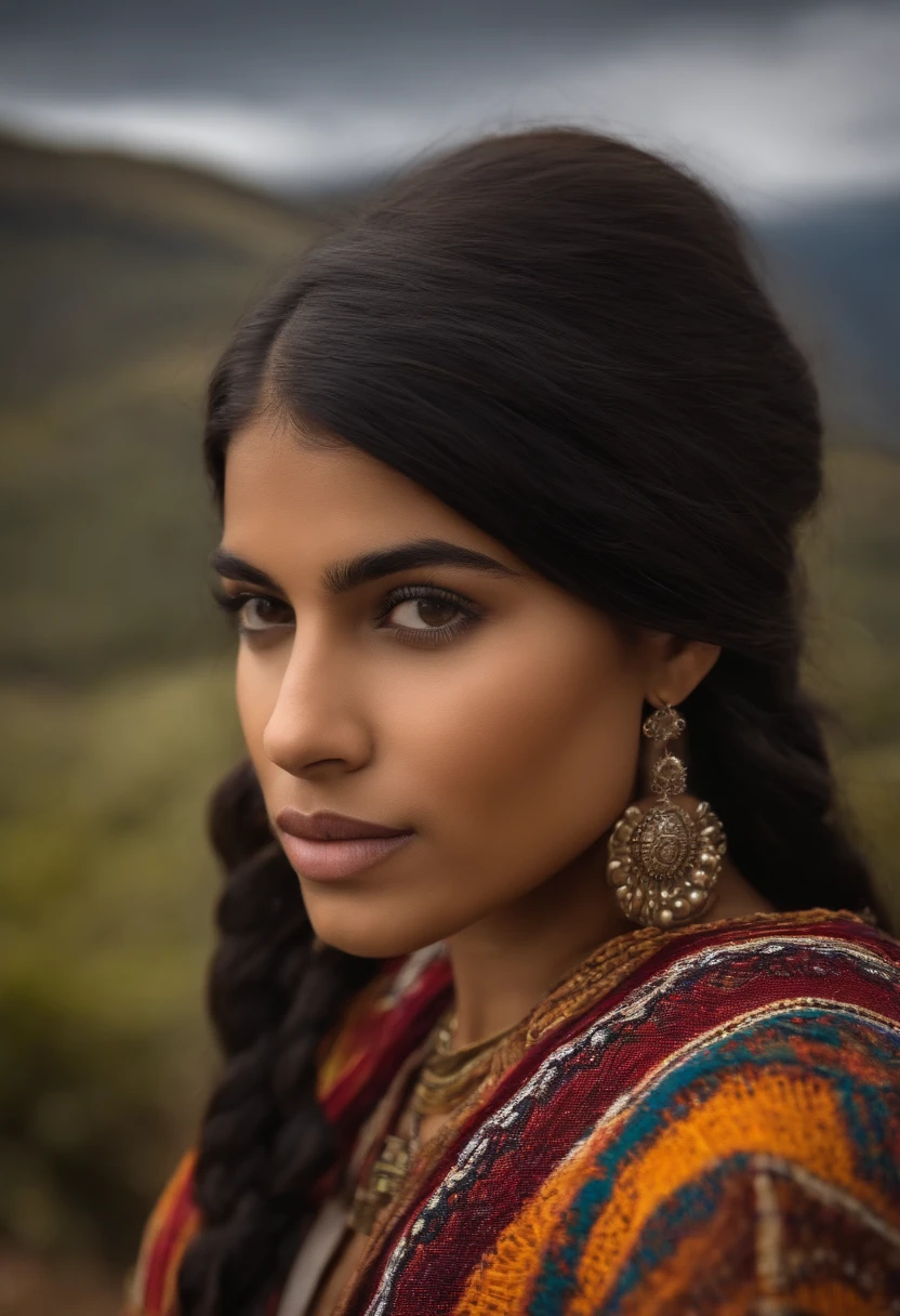 mulher de 20 anos, cabelo liso, com franja curto, gosta de leitura, se interessa por marketing, It has Andean and indigenous traits.