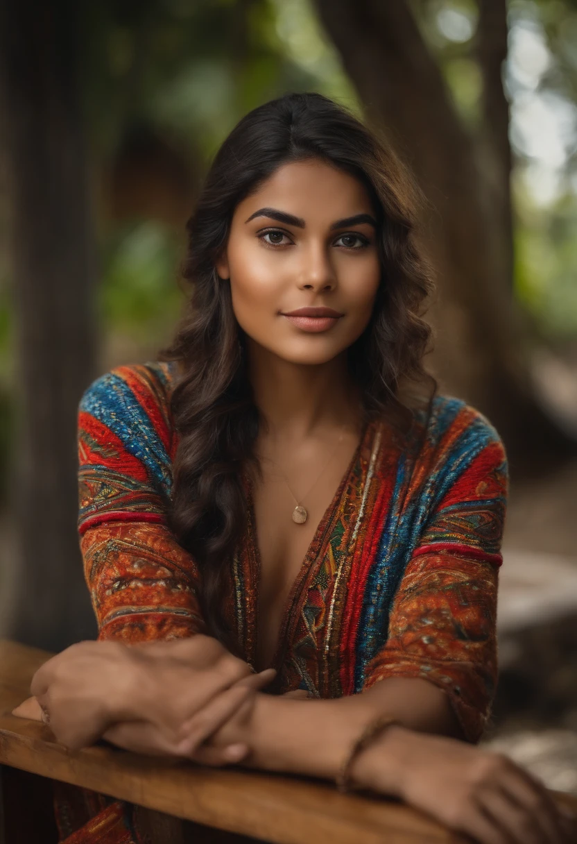 mulher de 20 anos, cabelo liso, com franja curto, gosta de leitura, se interessa por marketing, It has Andean and indigenous traits.