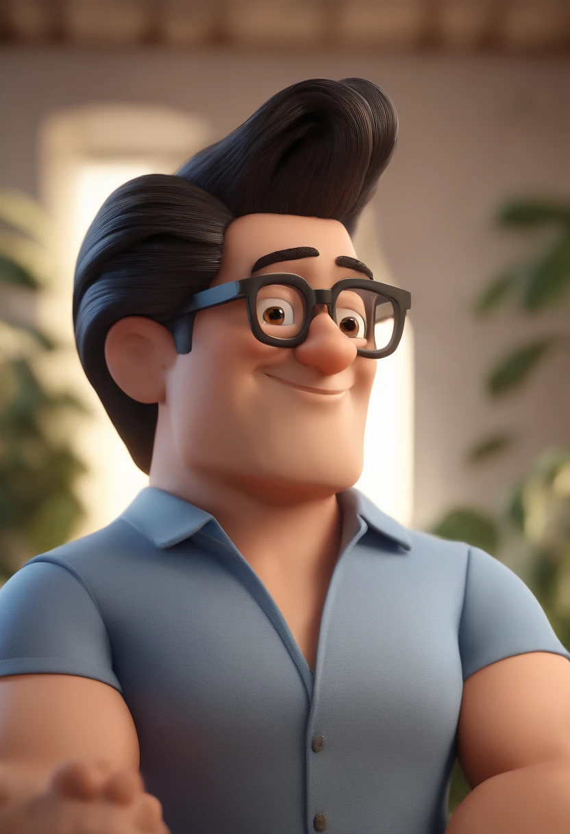 Cartoon character of a man with black glasses and a blue shirt, animation character, Caractere estilizado, animation style rendering, 3D estilizado, Arnold Maya render, 3 d render stylized, toon render keyshot, Personagem 3D, Personagem 3D, 3d rendering stylized, 3 d character render, personagem de desenho animado, Personagem de close up, Pose de personagem,  (Estilo Pixar) (master part:1.2) (Bokeh) (best quality) (pele detalhada) (textura detalhada) (8k) (argila) (Cinematic lighting) (foco nítido